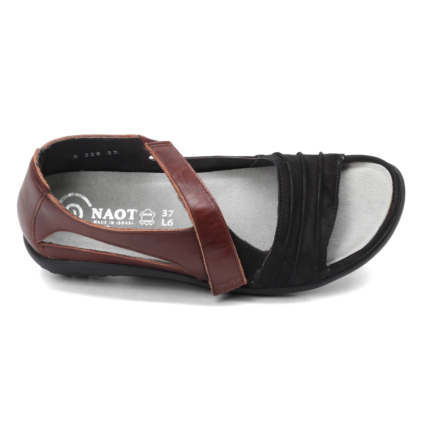 Peltz Shoes  Women's Naot Papaki Sandal Black Velvet Nubuck 11125-NAD