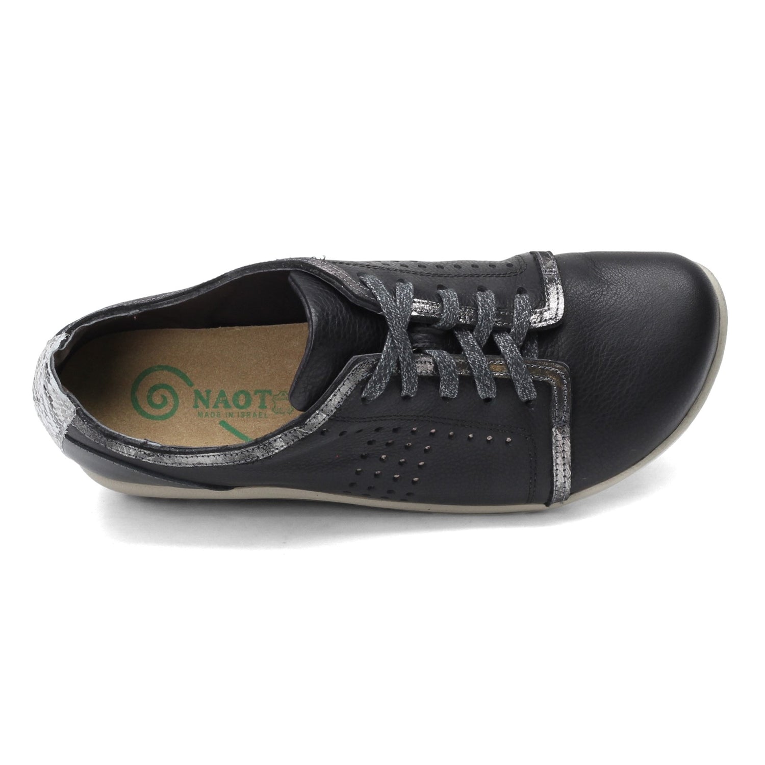 Peltz Shoes  Women's Naot Avena Oxford Soft Black Lthr/Metallic Road Lthr/Glass Silver/Gray Cobra Lthr 11165-NPK