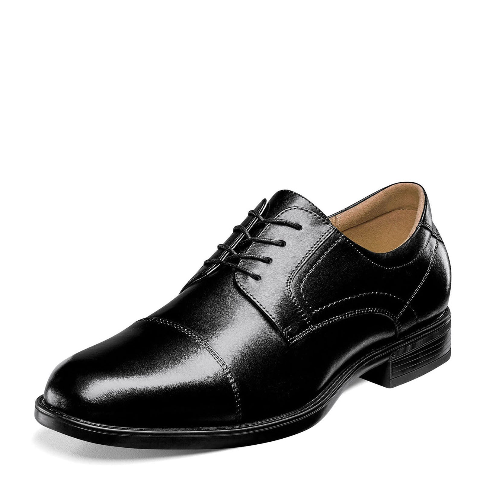 florsheim black dress shoes Midtown Almond Cap Toe Oxford Men's Size 12 US All up closure in a round toe silhouette Florsheim Black Forecast II Plain