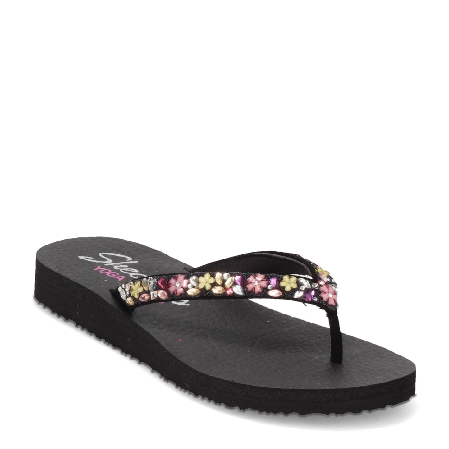 Peltz Shoes  Women's Skechers Meditation - Daisy Garden Sandal Black Multi 119153-BKMT