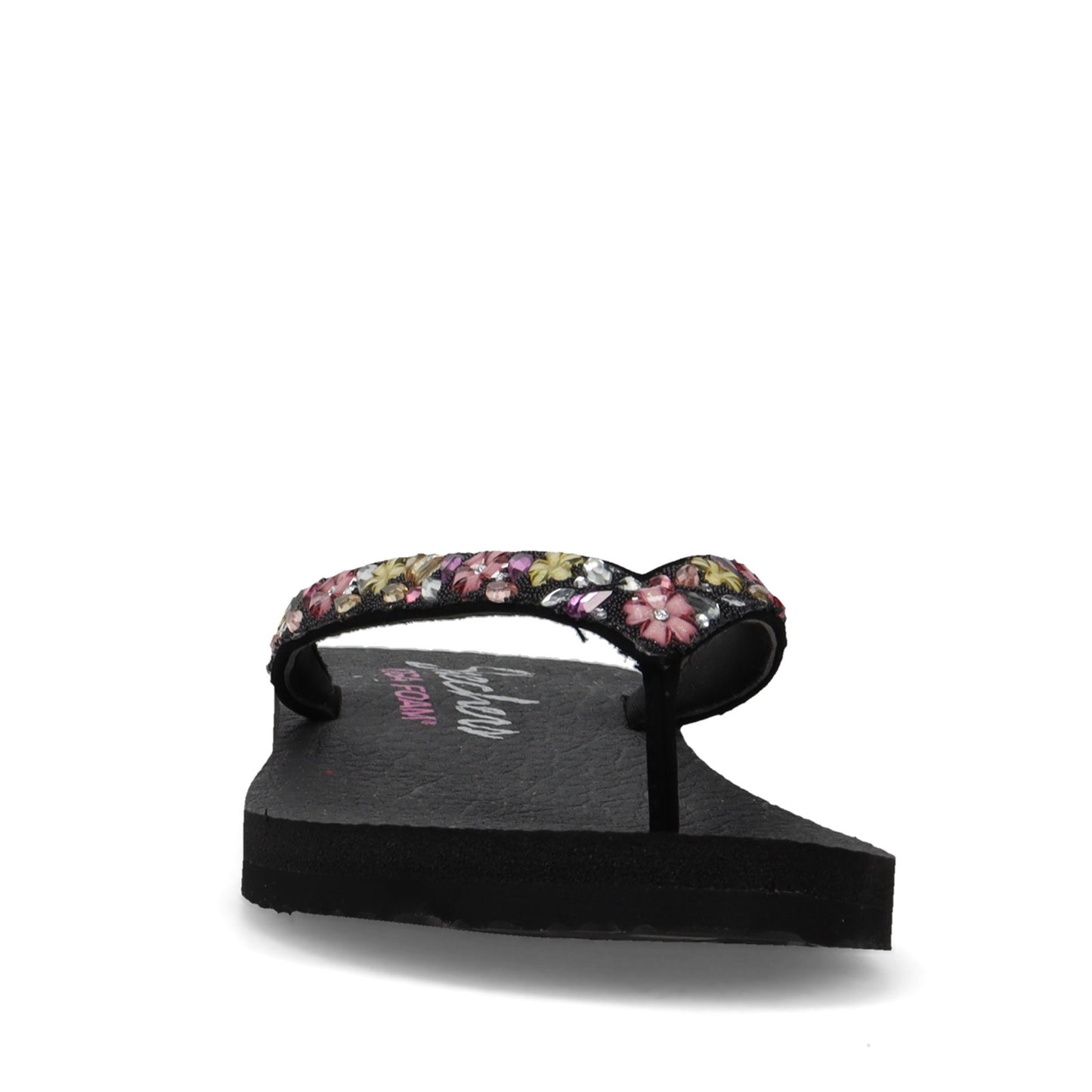 Peltz Shoes  Women's Skechers Meditation - Daisy Garden Sandal Black Multi 119153-BKMT