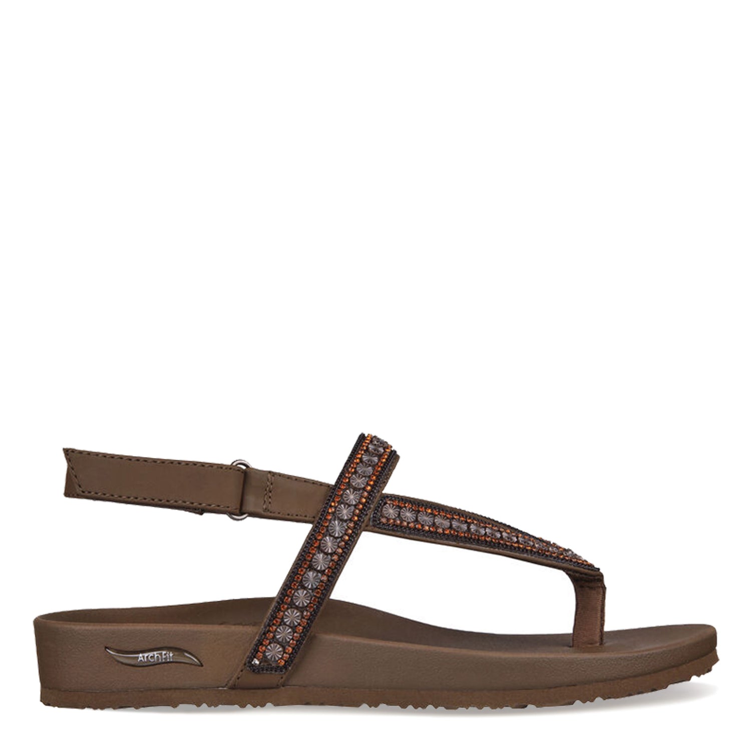 Peltz Shoes  Women's Skechers Arch Fit Meditation Sandal Chocolate 119243-CHOC