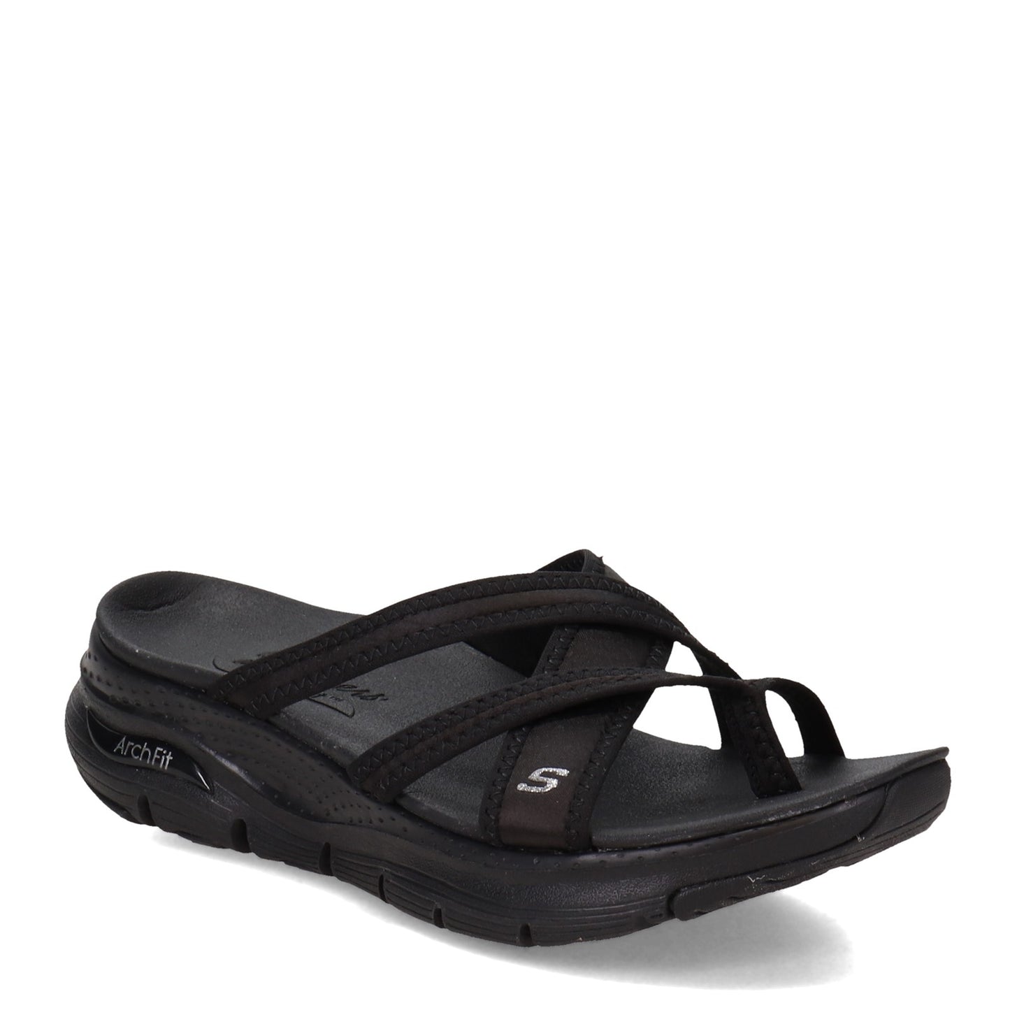 Peltz Shoes  Women's Skechers Arch Fit - New Start Sandal BLACK 119249-BBK