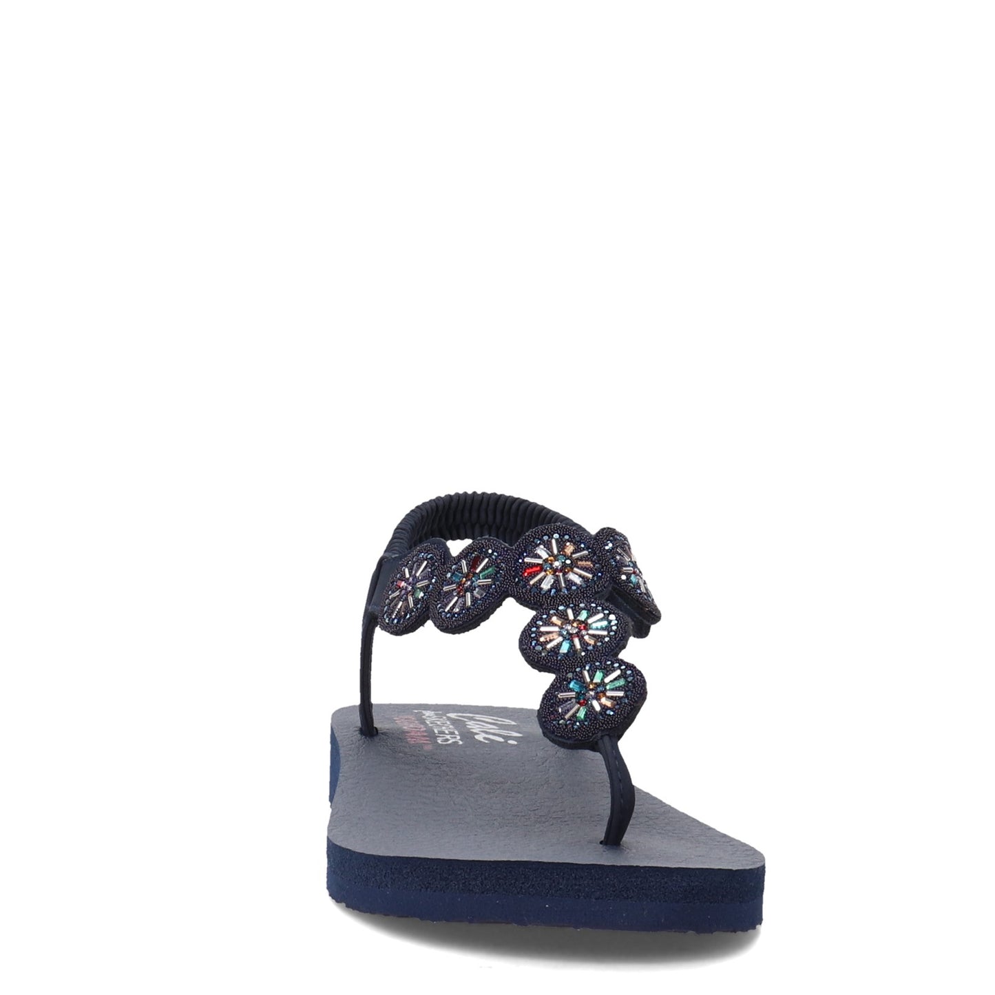 Peltz Shoes  Women's Skechers Arch Fit Meditation Rhinestone Sandal Navy Multi 119291-NVMT