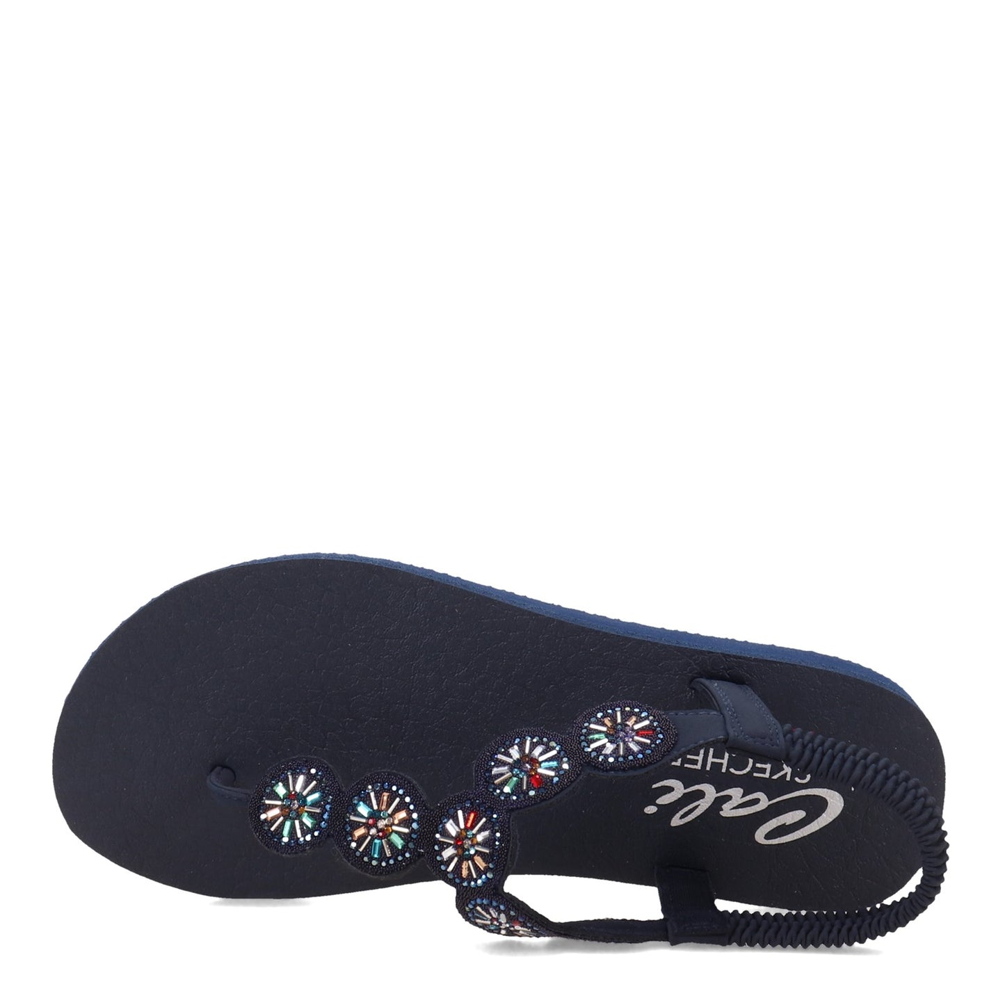 Peltz Shoes  Women's Skechers Arch Fit Meditation Rhinestone Sandal Navy Multi 119291-NVMT