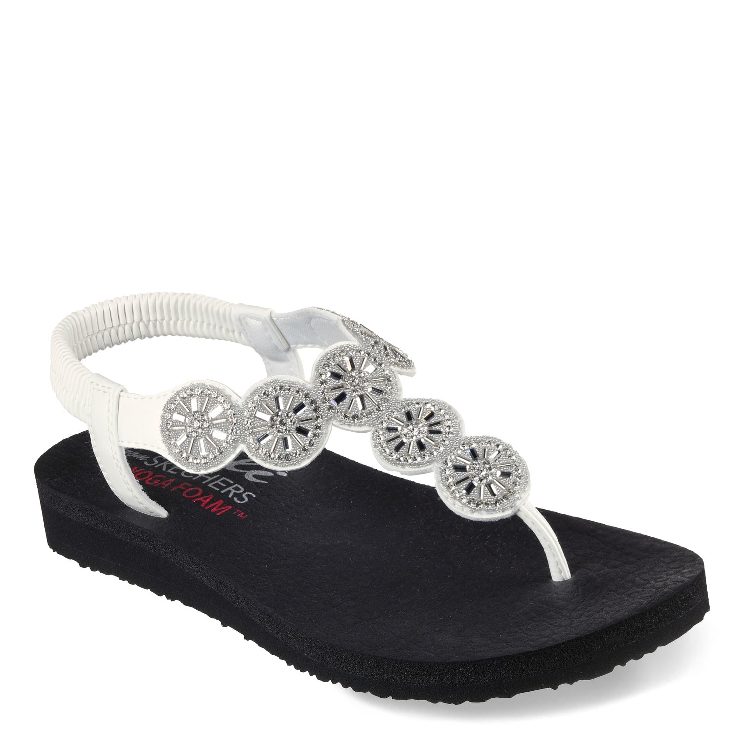 Peltz Shoes  Women's Skechers Arch Fit Meditation Rhinestone Sandal WHITE 119291-WHT