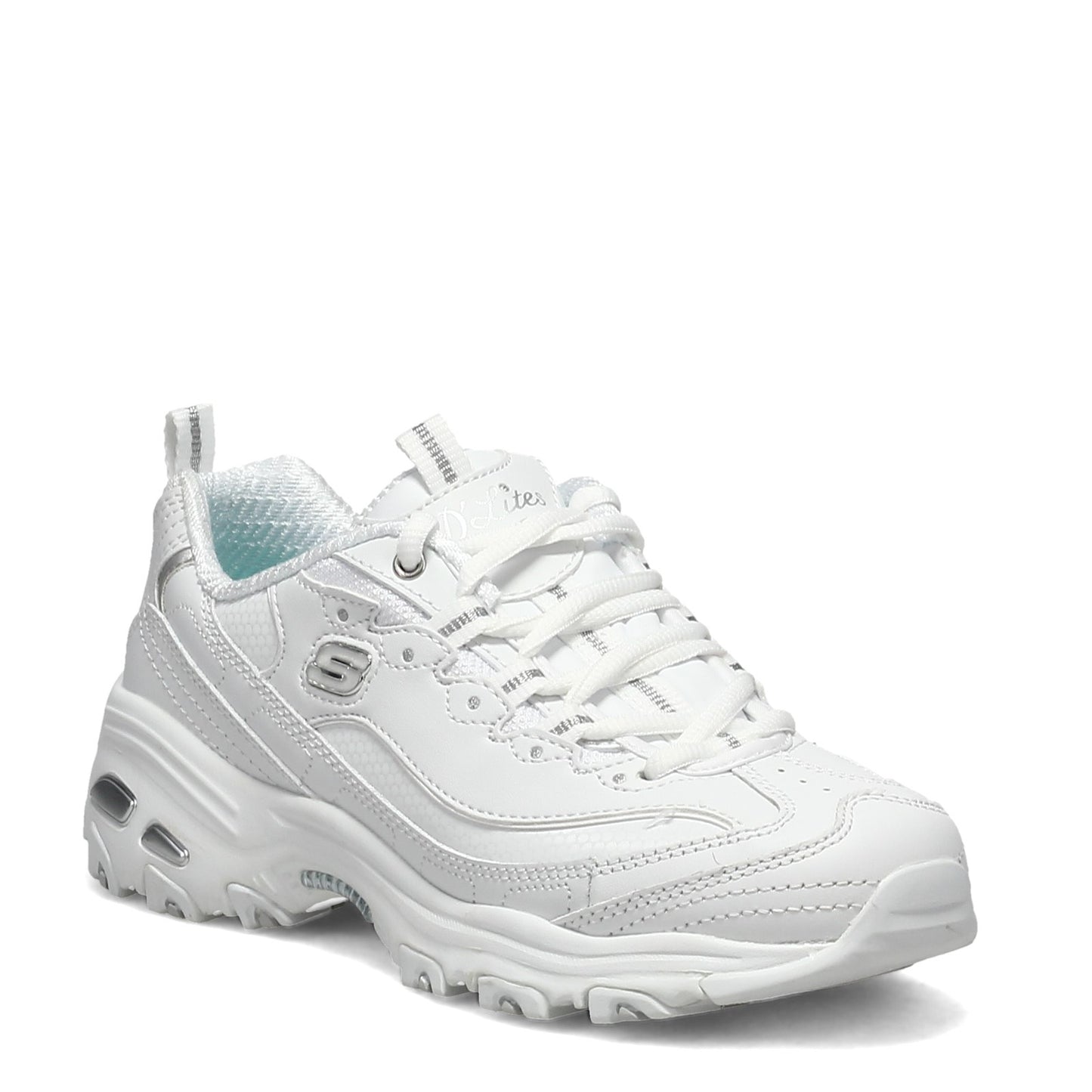 Peltz Shoes  Women's Skechers D'Lites - Fresh Start Sneaker - Wide Width White/Mesh/Silver 11931EW-WSL