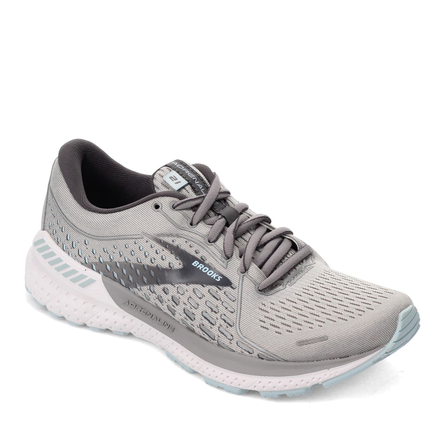Peltz Shoes  Women's Brooks Adrenaline GTS 21 Running - Narrow Width Oyster/Alloy/Blue 120329 2A 061