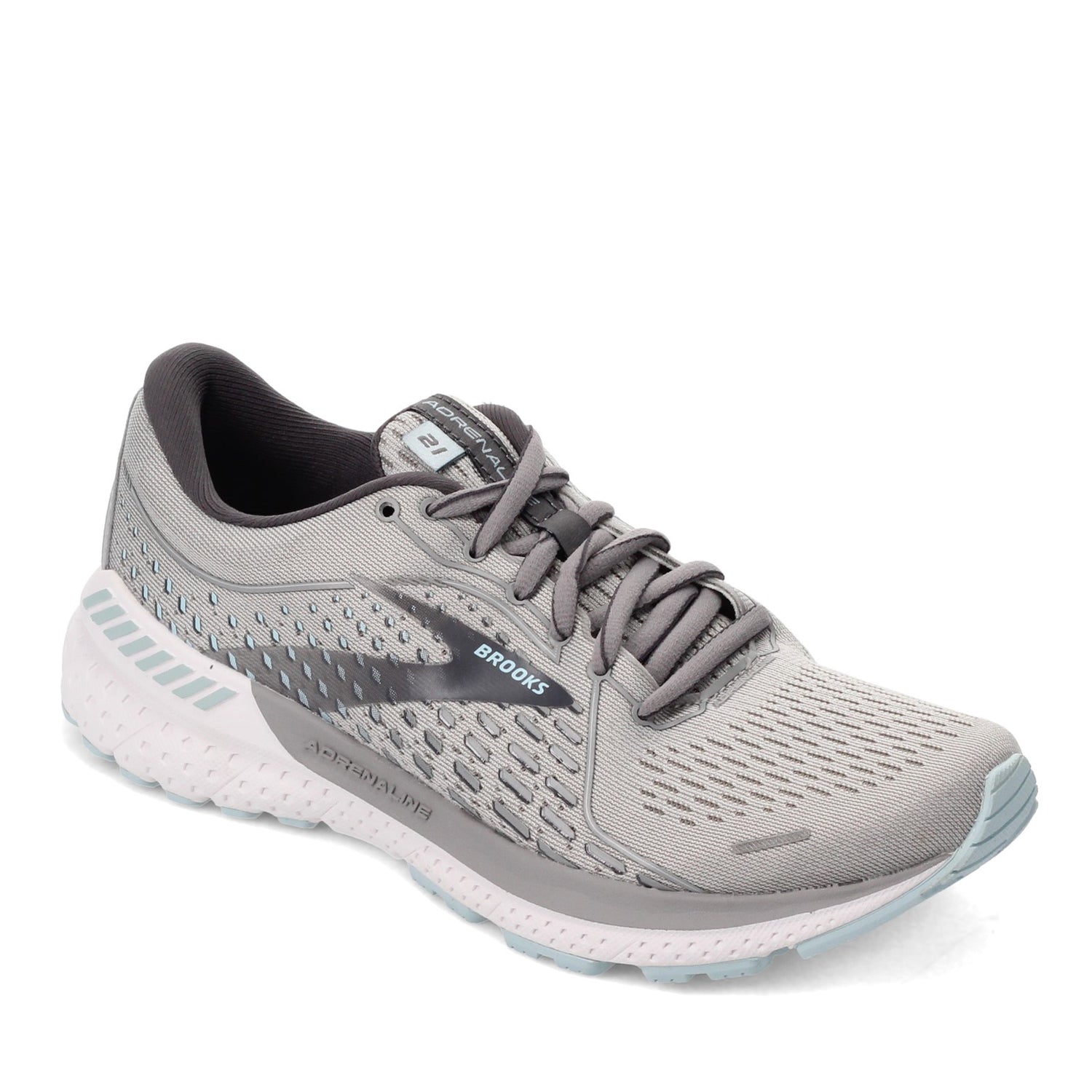 Peltz Shoes  Women's Brooks Adrenaline GTS 21 Running - Narrow Width Oyster/Alloy/Blue 120329 2A 061