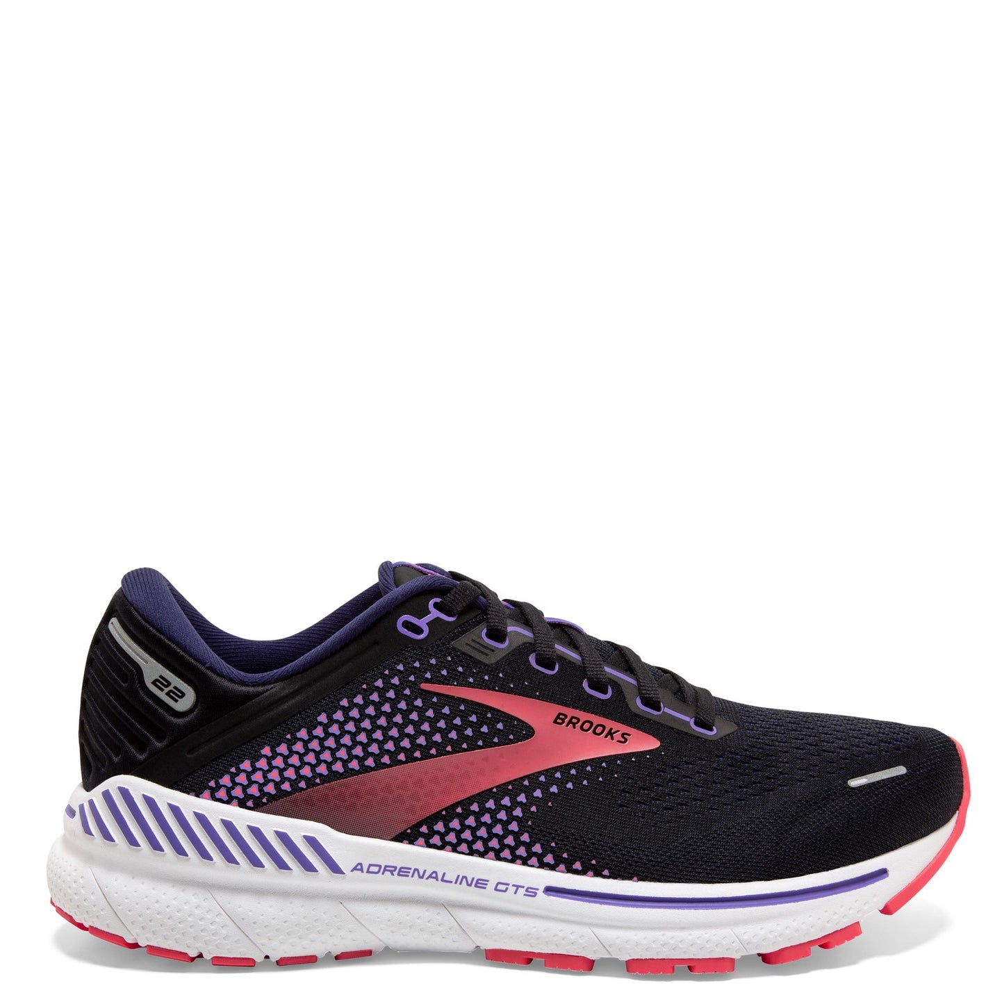 Peltz Shoes  Women's Brooks Adrenaline GTS 22 Running Shoe - Wide Width Black/Purple/Coral 120353 1D 080