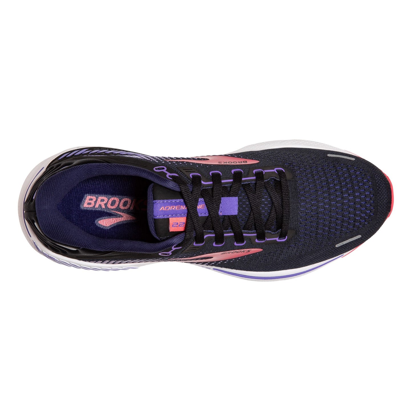 Peltz Shoes  Women's Brooks Adrenaline GTS 22 Running Shoe - Wide Width Black/Purple/Coral 120353 1D 080