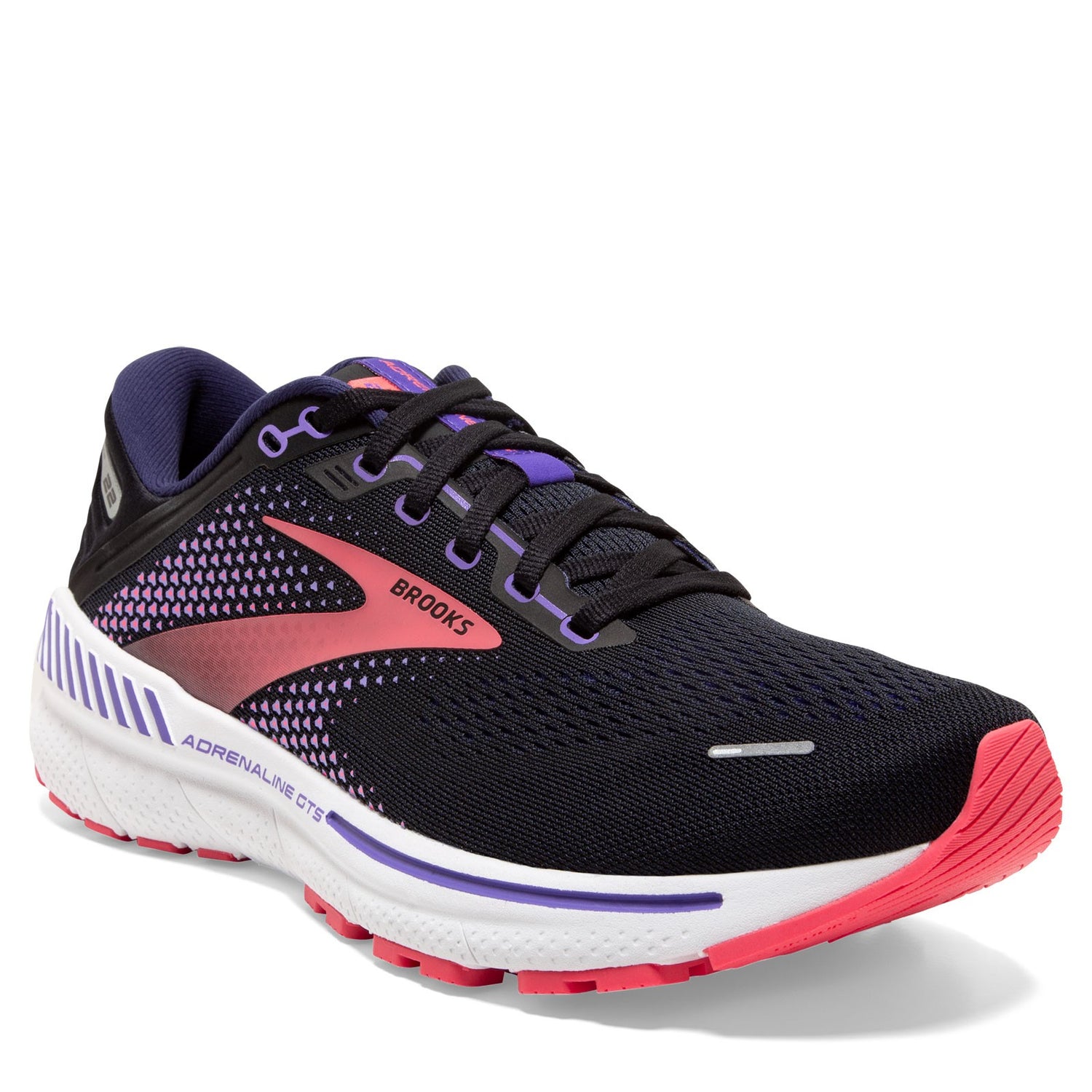 Peltz Shoes  Women's Brooks Adrenaline GTS 22 Running Shoe - Narrow Width Black/Purple/Coral 120353 2A 080