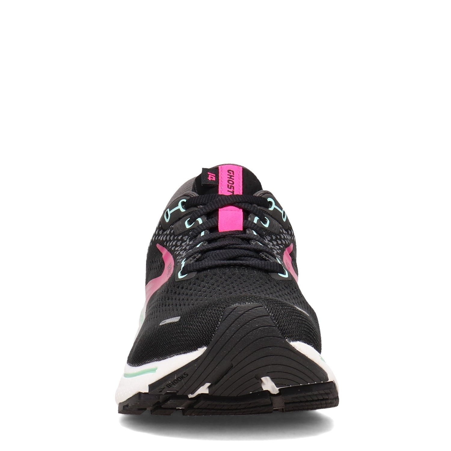 Peltz Shoes  Women's Brooks Ghost 14 Running Shoe BLACK PINK 120356 1B 013
