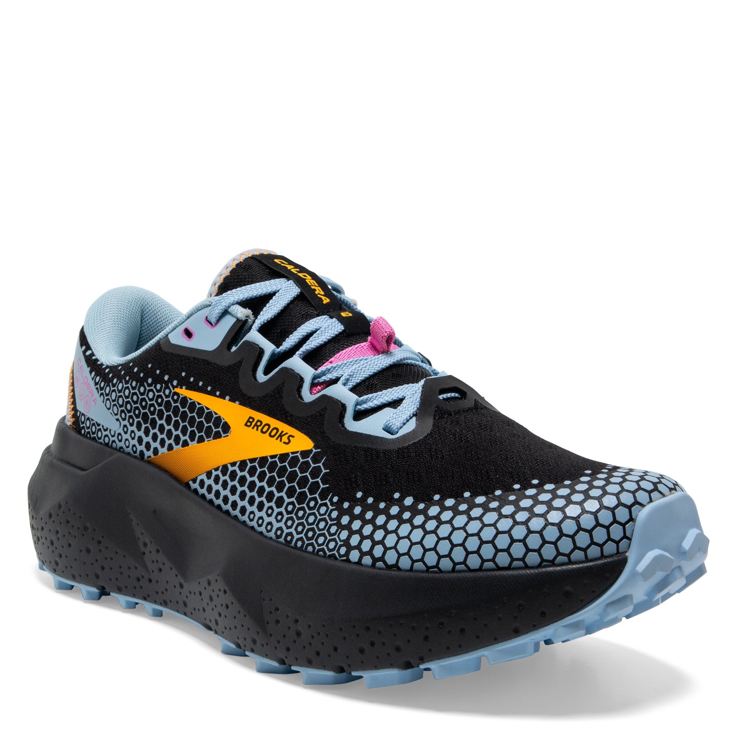 Peltz Shoes  Women's Brooks Caldera 6 Trail Running Shoe Black/Blue/Yellow 120366 1B 096