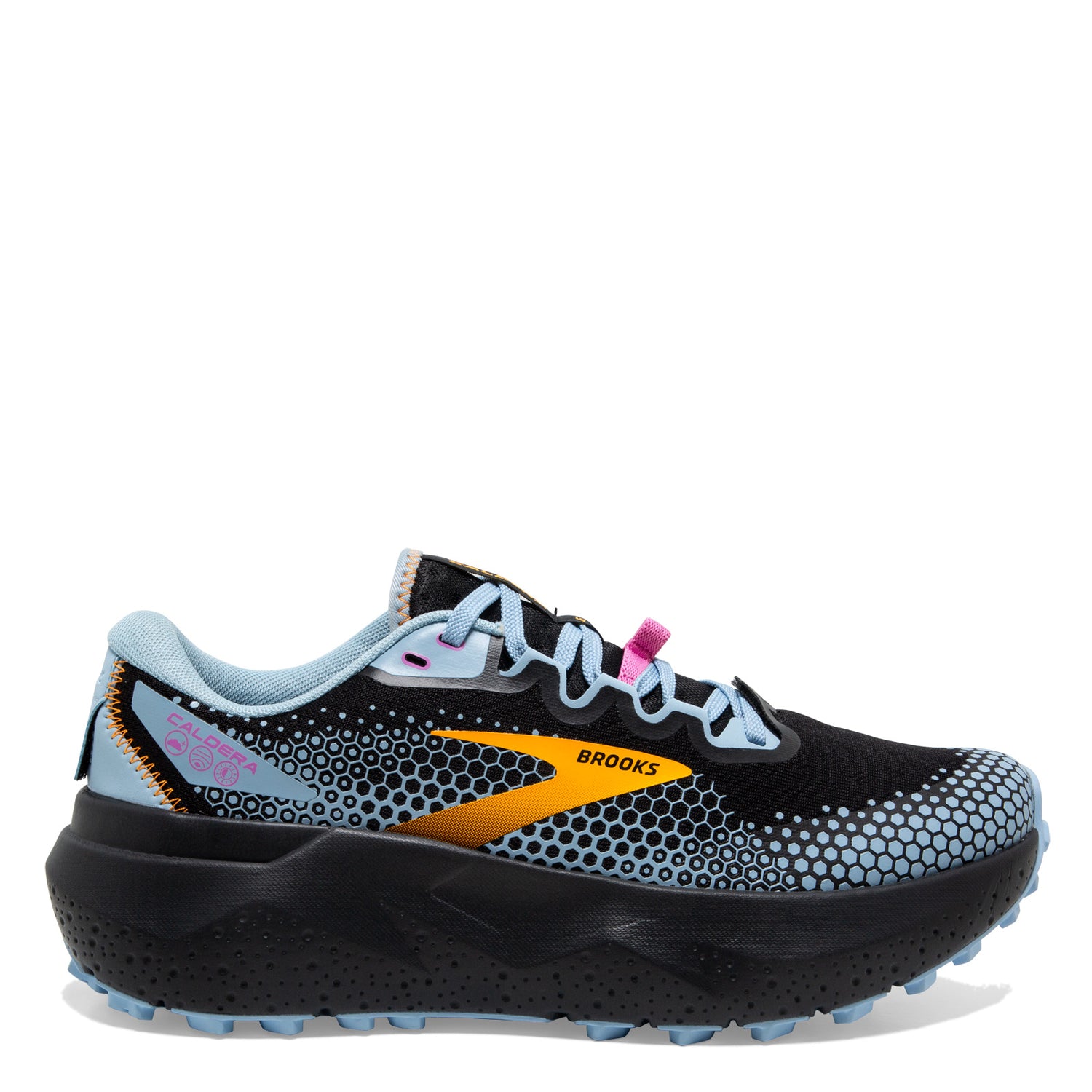 Peltz Shoes  Women's Brooks Caldera 6 Trail Running Shoe Black/Blue/Yellow 120366 1B 096