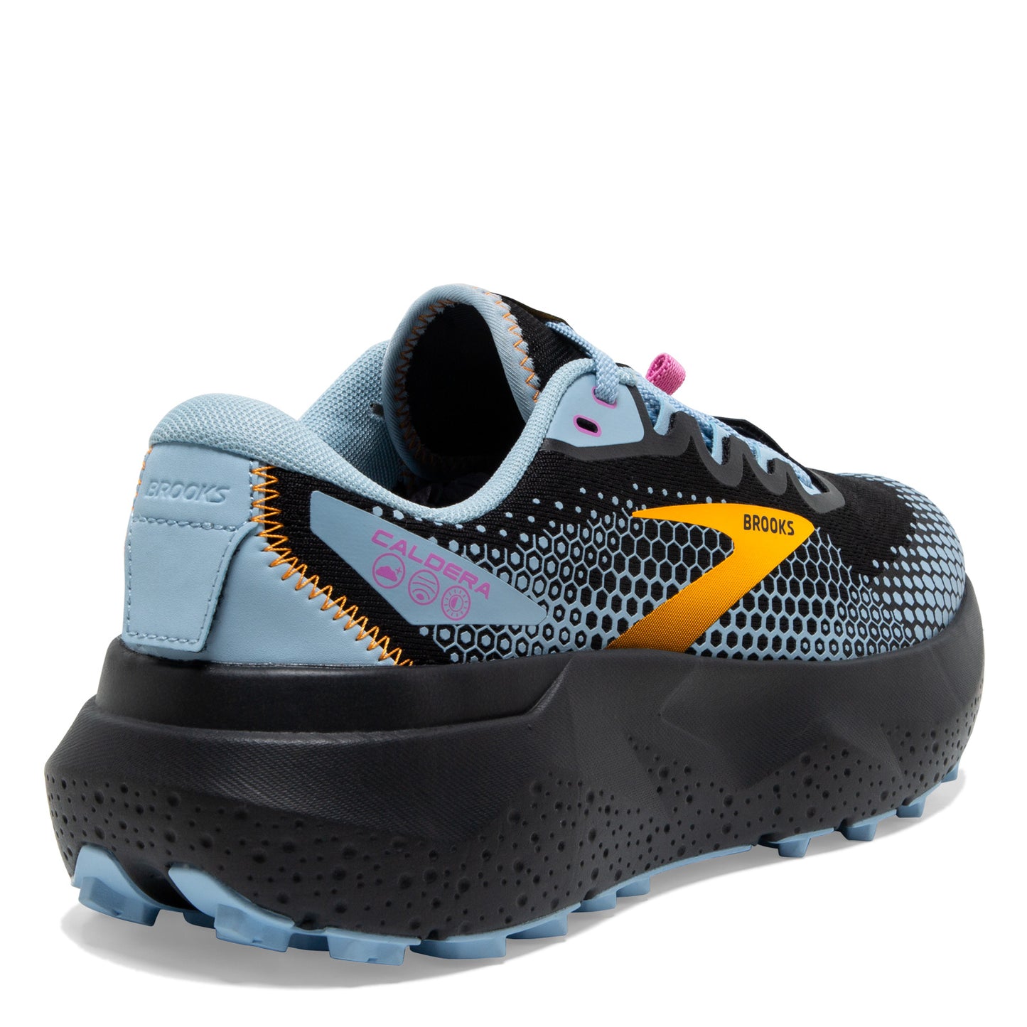 Peltz Shoes  Women's Brooks Caldera 6 Trail Running Shoe Black/Blue/Yellow 120366 1B 096