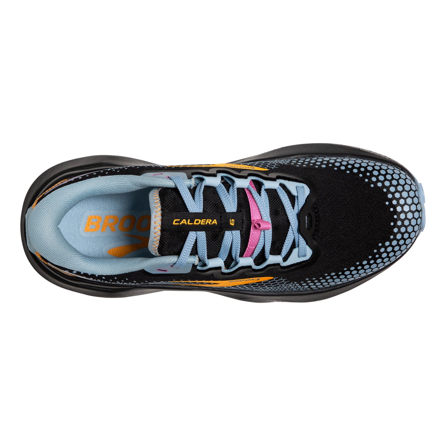 Peltz Shoes  Women's Brooks Caldera 6 Trail Running Shoe Black/Blue/Yellow 120366 1B 096