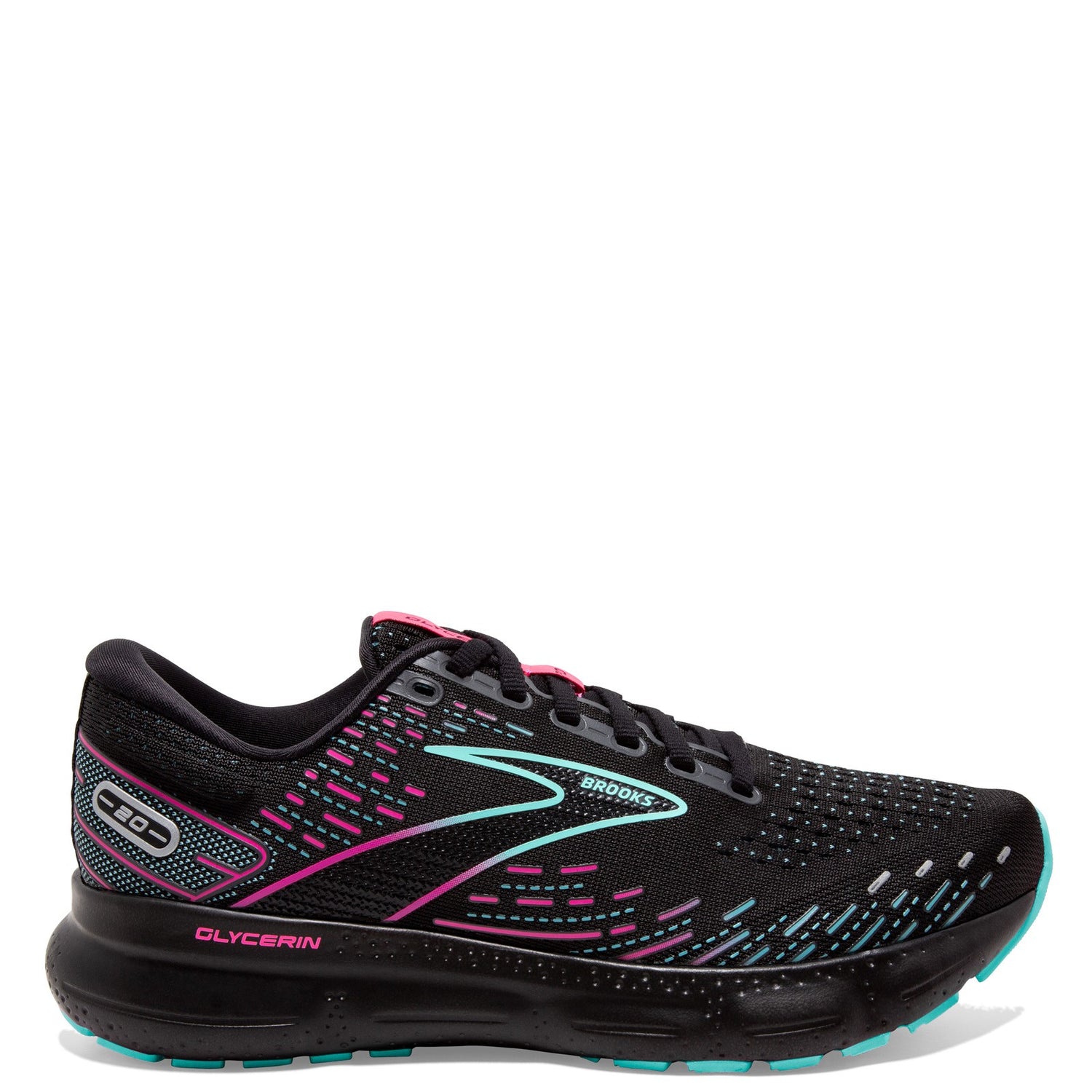 Peltz Shoes  Women's Brooks Glycerin 20 Running Shoe Black/Blue/Pink 120369 1B 005