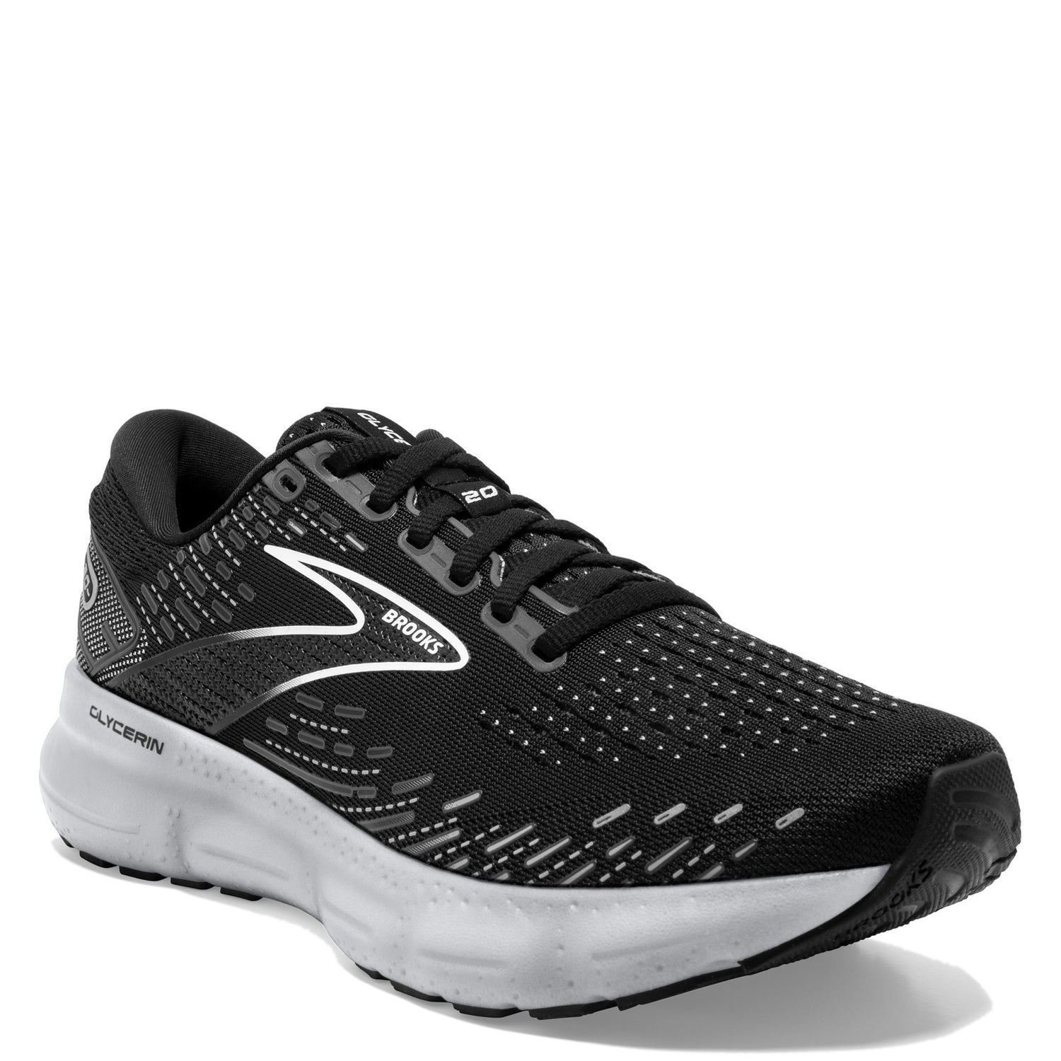 Peltz Shoes  Women's Brooks Glycerin 20 Running Shoe Black/White/Alloy 120369 1B 059