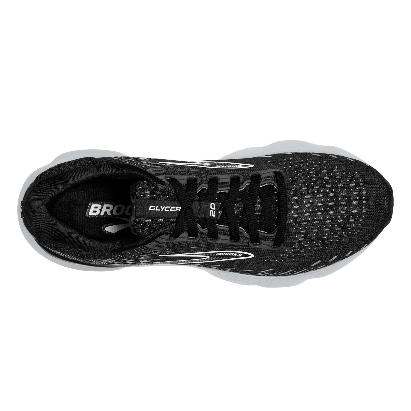 Peltz Shoes  Women's Brooks Glycerin 20 Running Shoe Black/White/Alloy 120369 1B 059