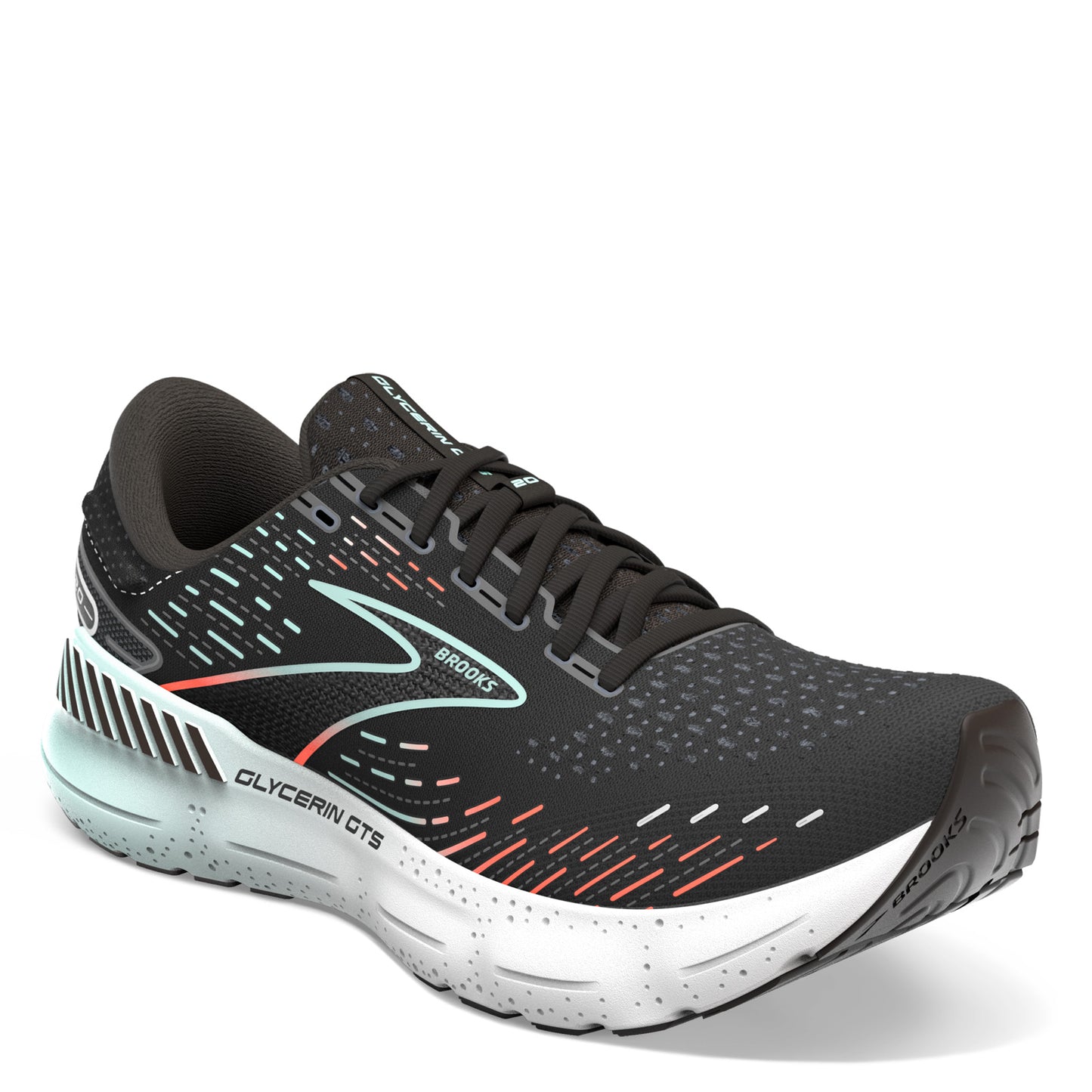 Peltz Shoes  Women's Brooks Glycerin GTS 20 Running Shoe Black/Red 120370 1B 045