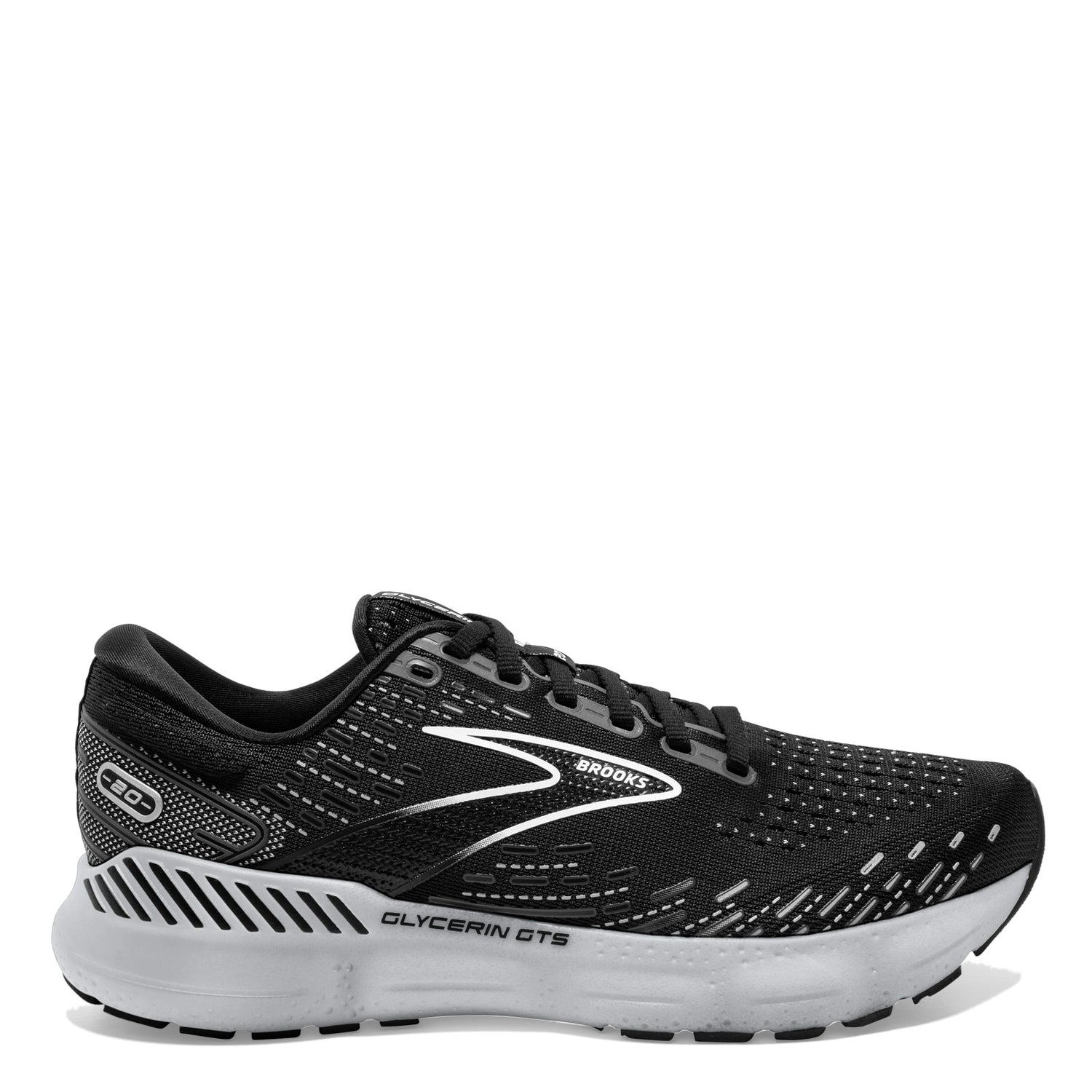 Peltz Shoes  Women's Brooks Glycerin GTS 20 Running Shoe Black/White/Alloy 120370 1B 059