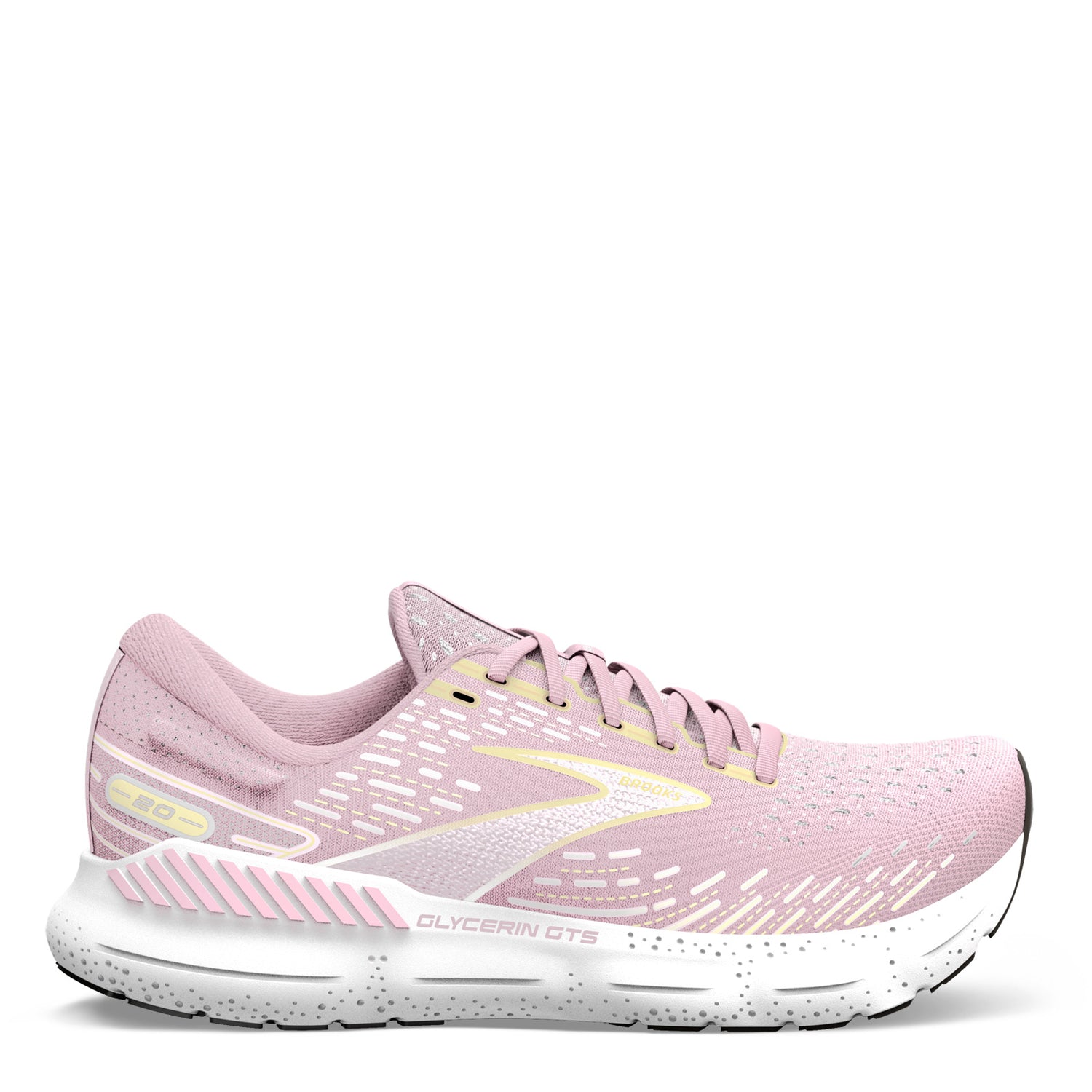 Peltz Shoes  Women's Brooks Glycerin GTS 20 Running Shoe Pink/Yellow/White 120370 1B 656
