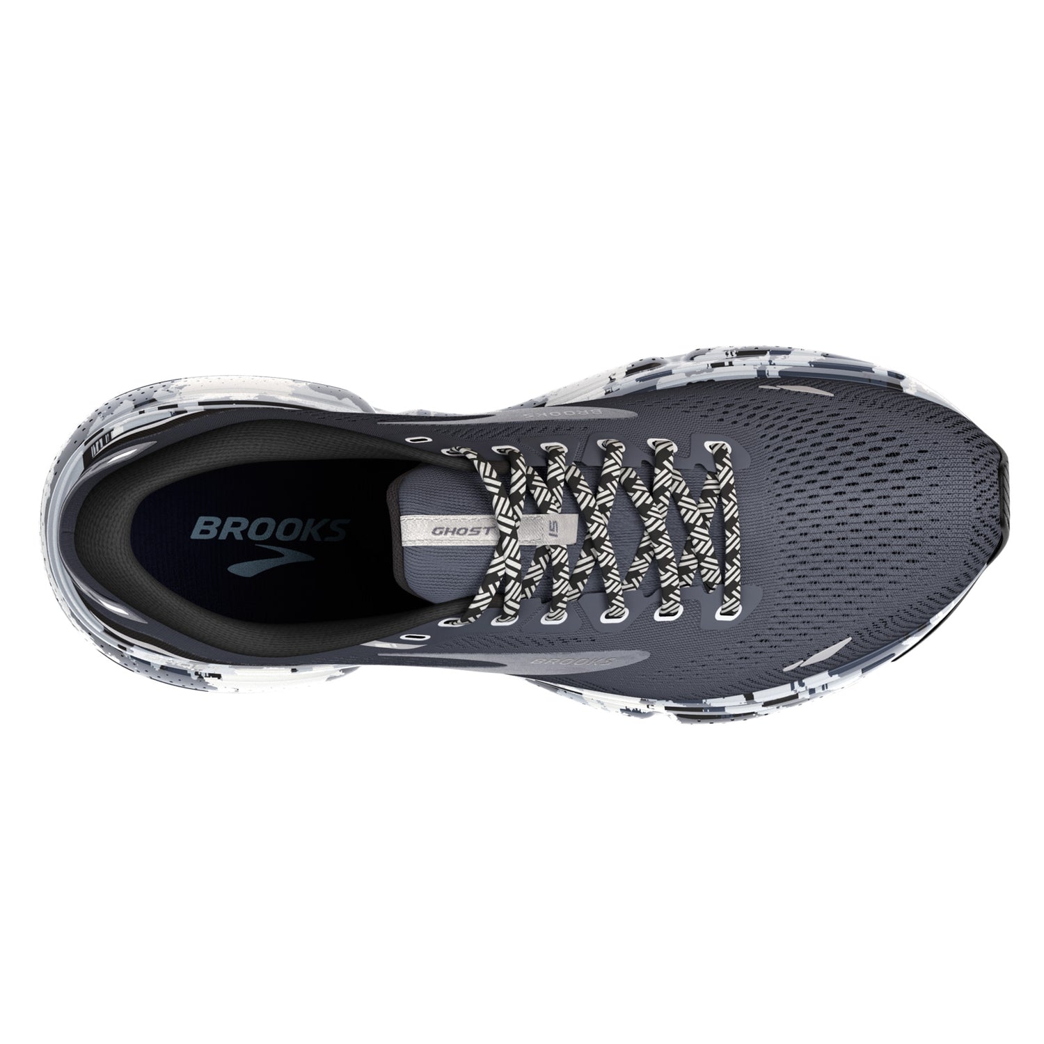 Peltz Shoes  Women's Brooks Ghost 15 Running Shoe Ebony/Black/Oyster 120380 1B 004