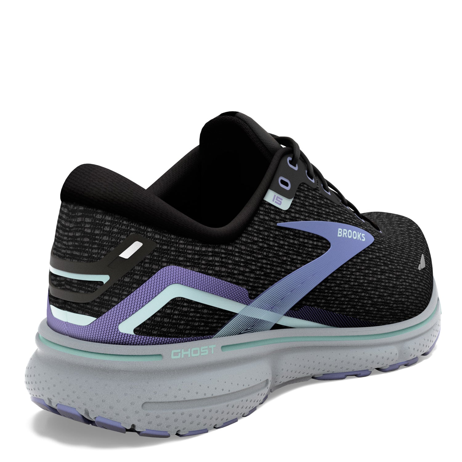 Peltz Shoes  Women's Brooks Ghost 15 Running Shoe Black/Jacaranda/Salt 120380 1B 011