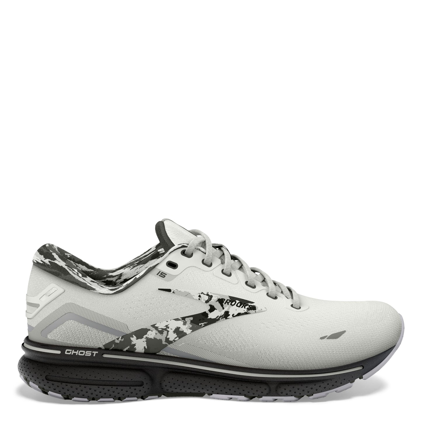 Peltz Shoes  Women's Brooks Ghost 15 Running Shoe White/Ebony/Oyster 120380 1B 149