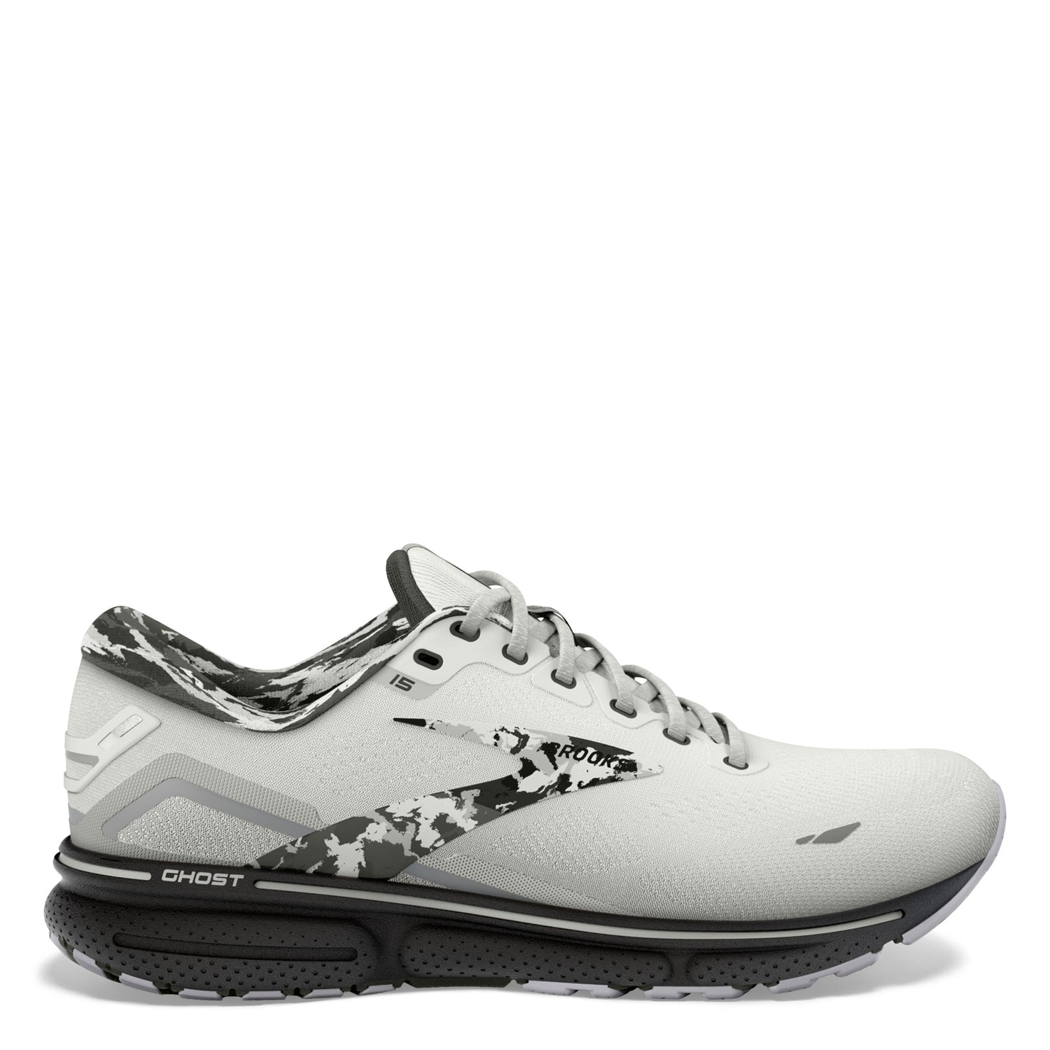 Peltz Shoes  Women's Brooks Ghost 15 Running Shoe White/Ebony/Oyster 120380 1B 149