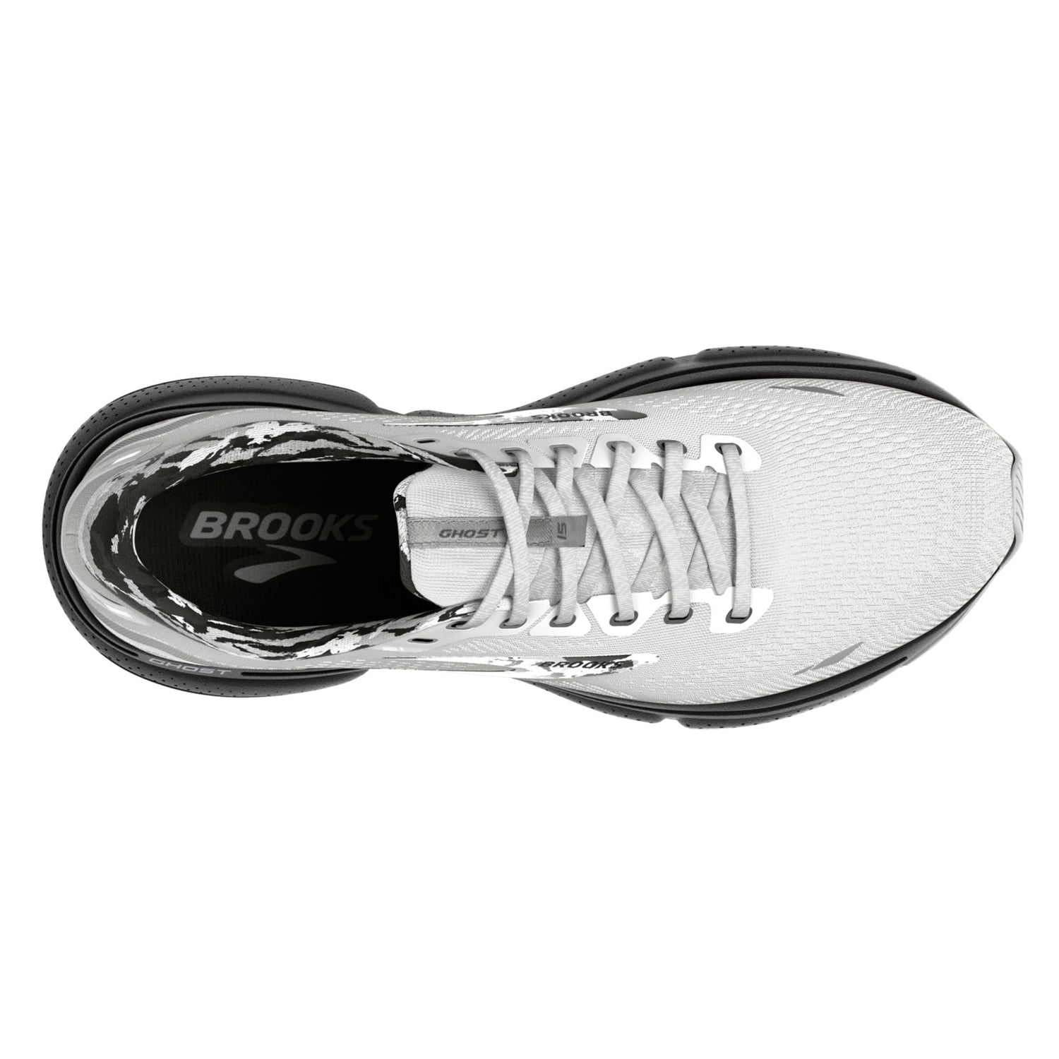 Peltz Shoes  Women's Brooks Ghost 15 Running Shoe White/Ebony/Oyster 120380 1B 149