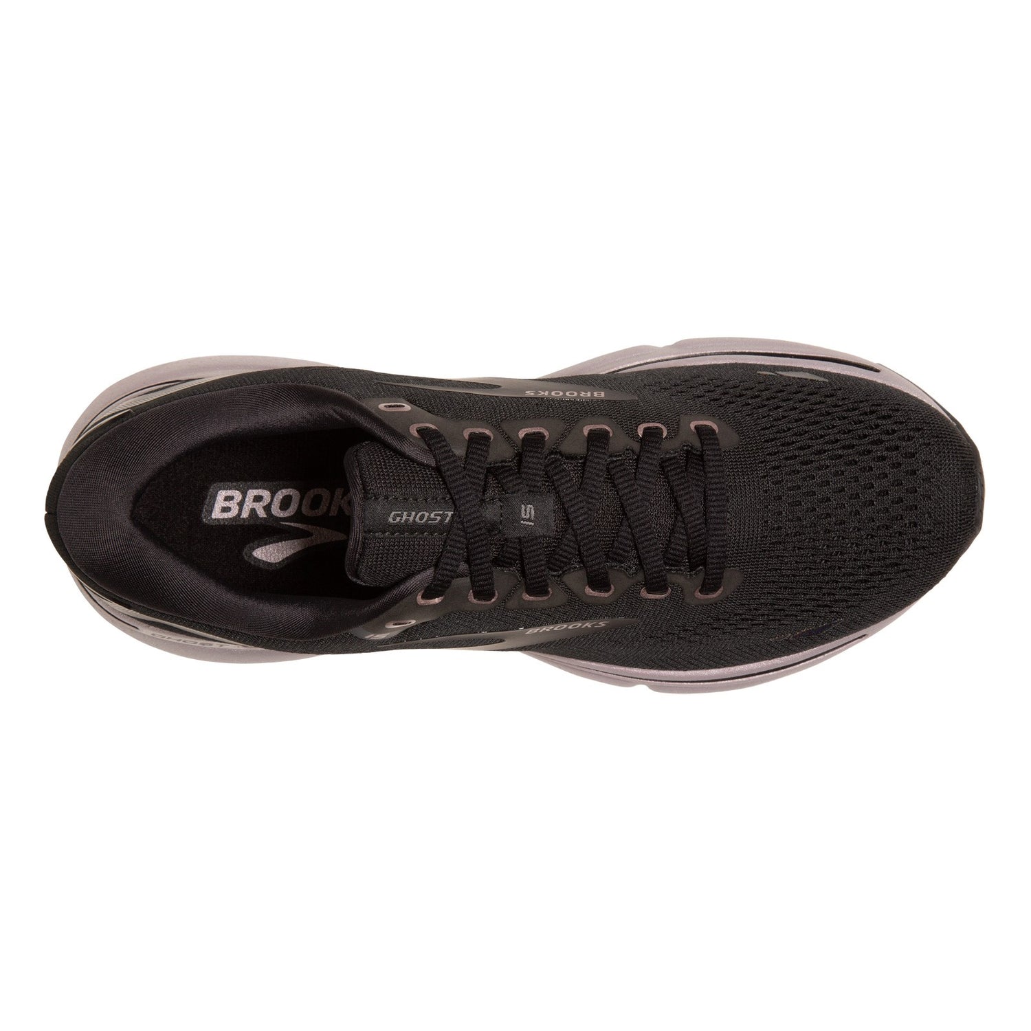 Peltz Shoes  Women's Brooks Ghost 15 Running Shoe - Wide Width Black/Rose Gold 120380 1D 014