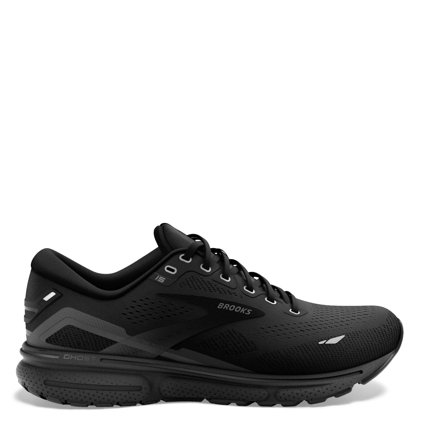 Peltz Shoes  Women's Brooks Ghost 15 Running Shoe - Wide Width Black/Black/Ebony 120380 1D 020