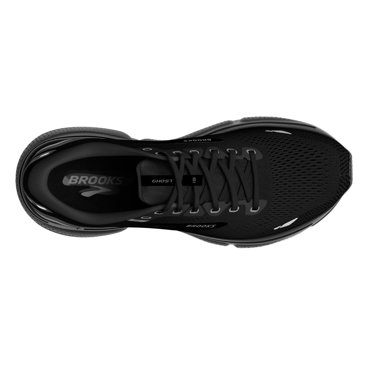 Peltz Shoes  Women's Brooks Ghost 15 Running Shoe - Wide Width Black/Black/Ebony 120380 1D 020