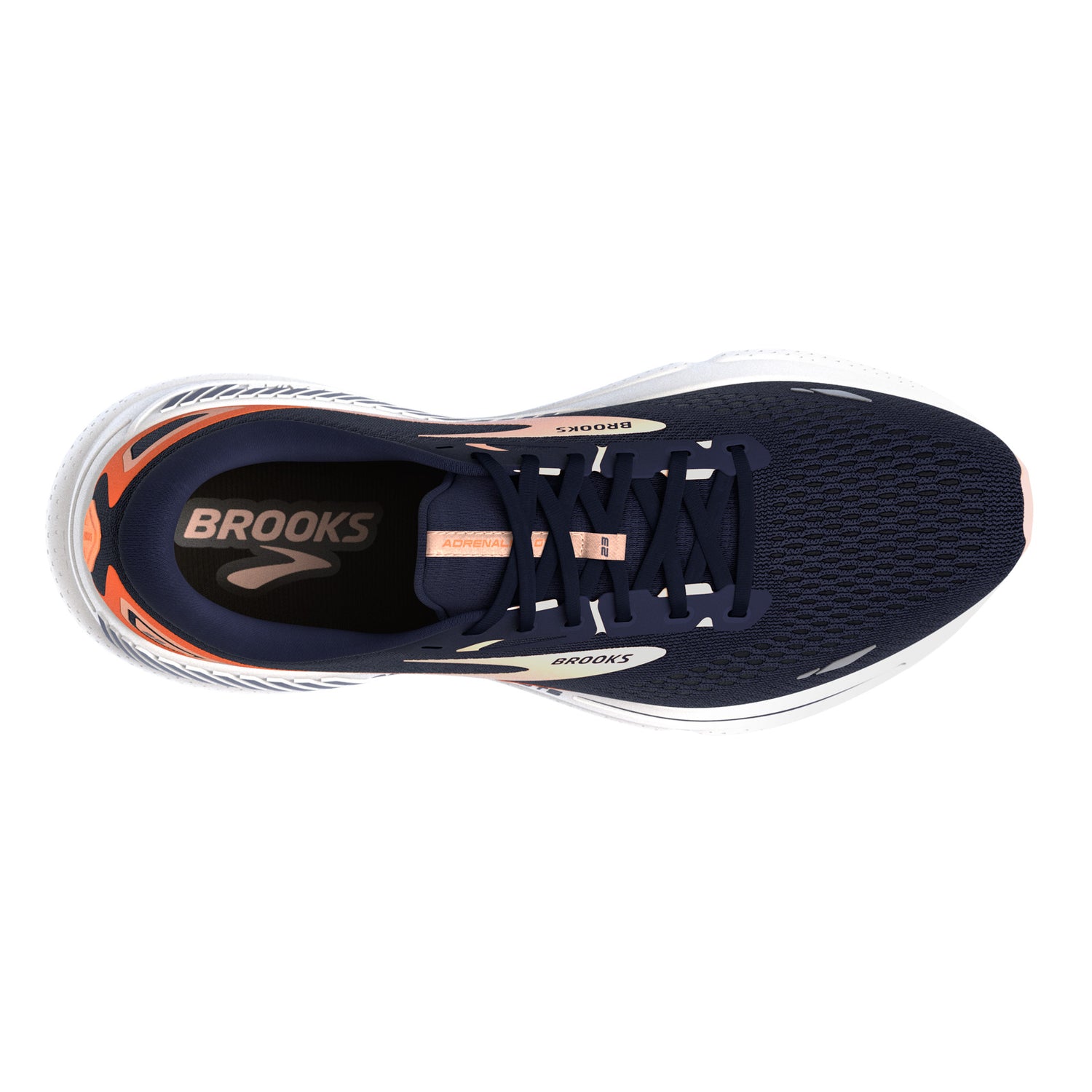 Peltz Shoes  Women's Brooks Adrenaline GTS 23 Running Shoe Navy/Peach 120381 1B 482