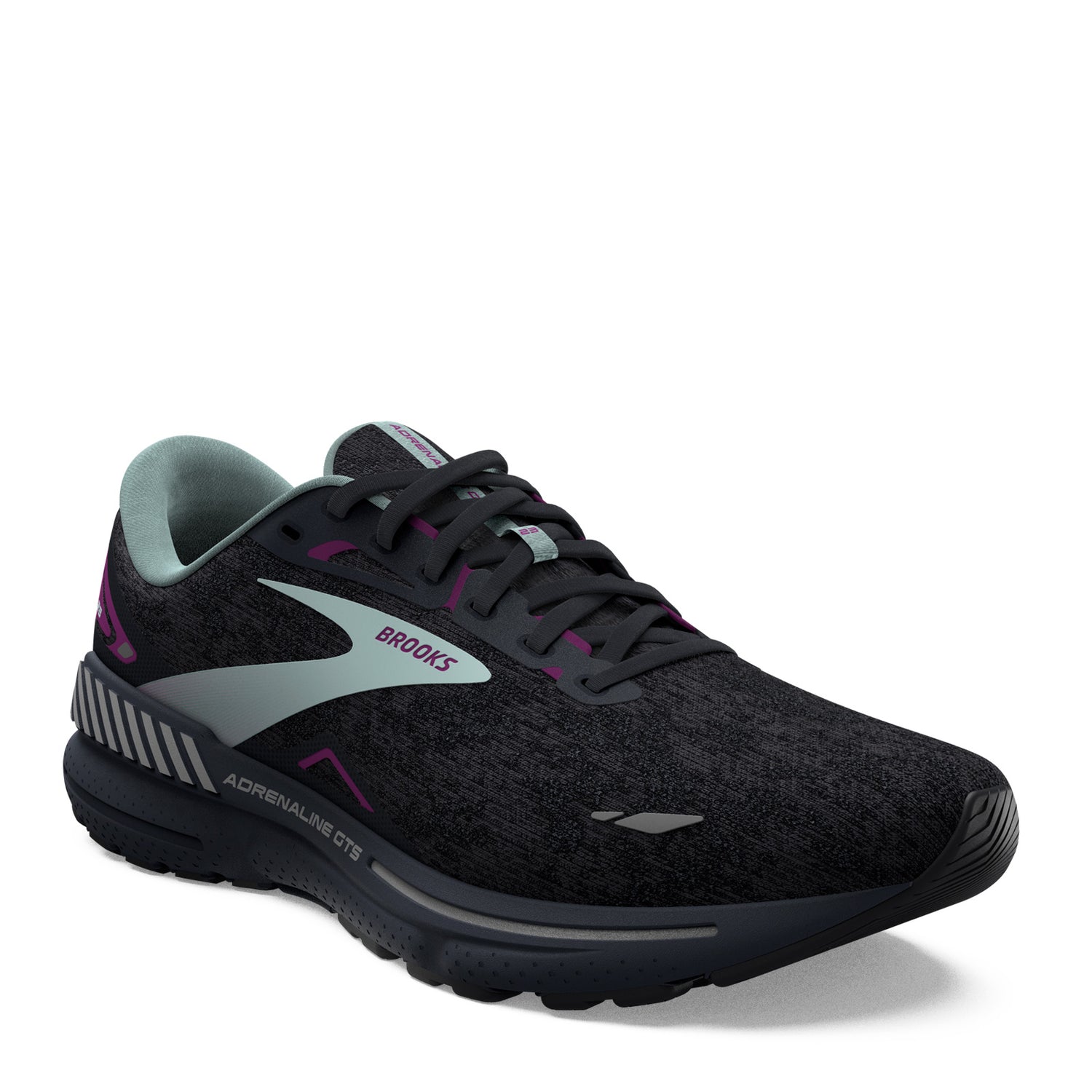 Peltz Shoes  Women's Brooks Adrenaline GTS 23 Running Shoe – Wide Width Black/Light Blue/Purple 120381 1D 072