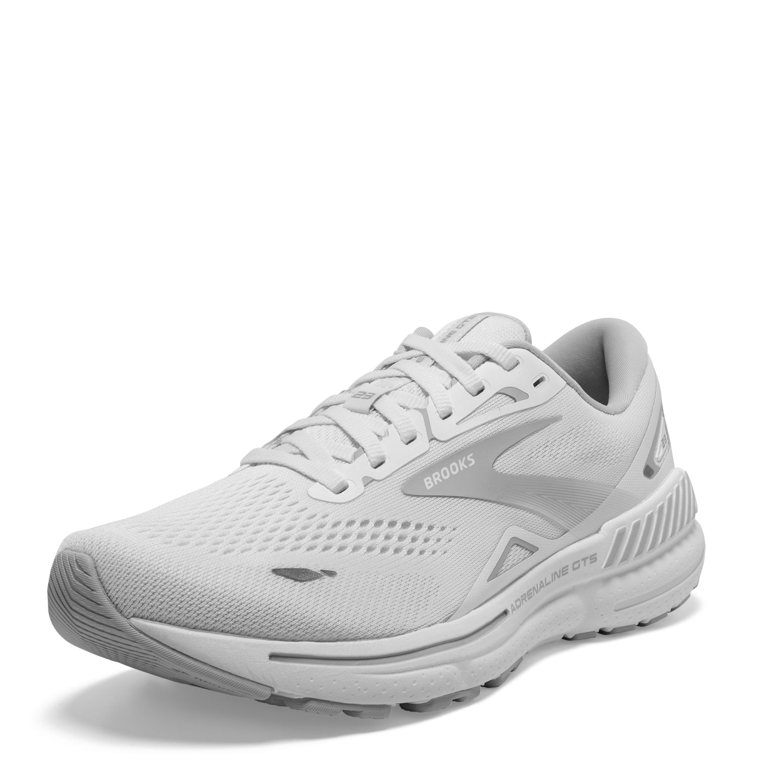 Peltz Shoes  Women's Brooks Adrenaline GTS 23 Running Shoe – Wide Width White/Oyster/Silver 120381 1D 104