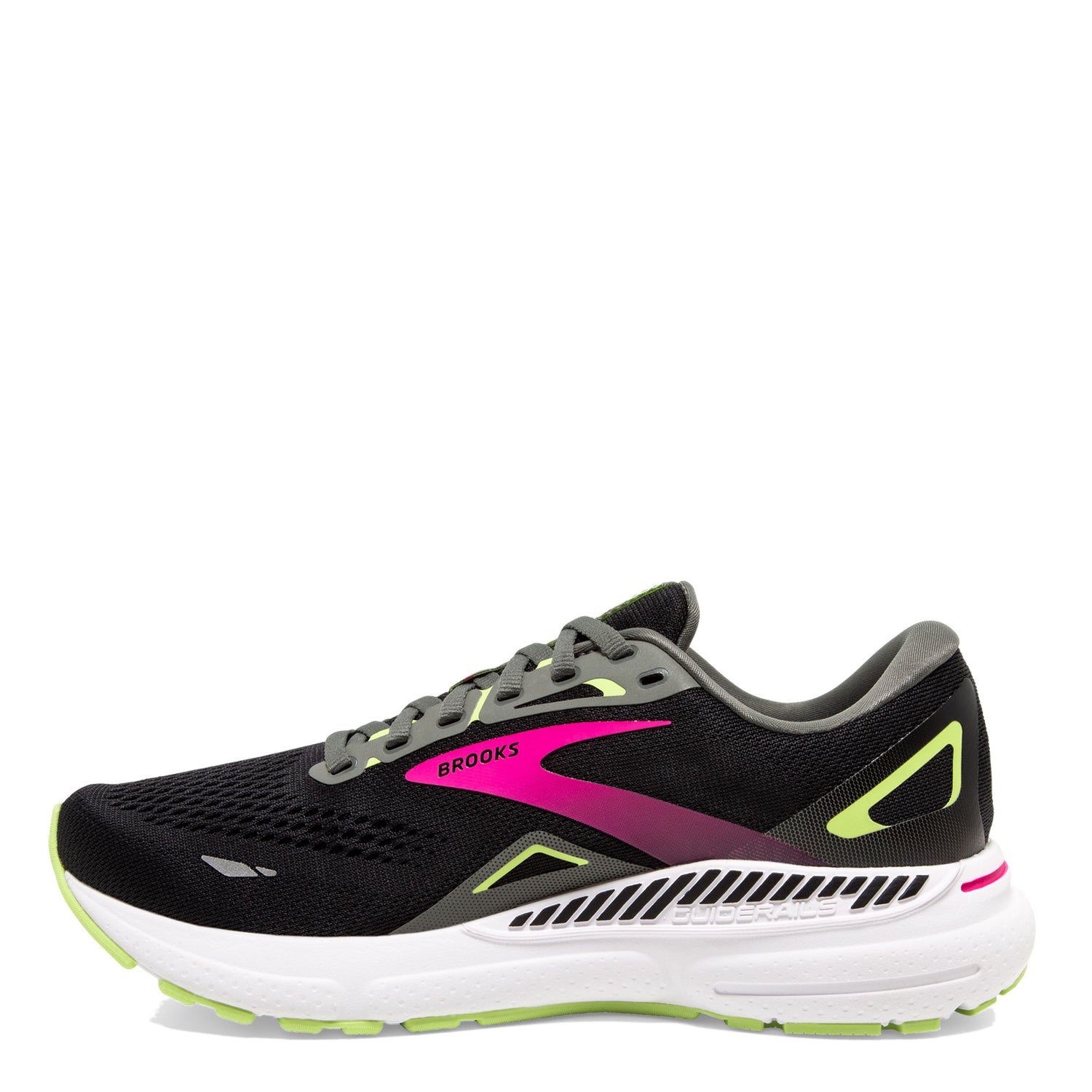 Peltz Shoes  Women's Brooks Adrenaline GTS 23 Running Shoe - Narrow Width Black/Pink/Green 120381 2A 037