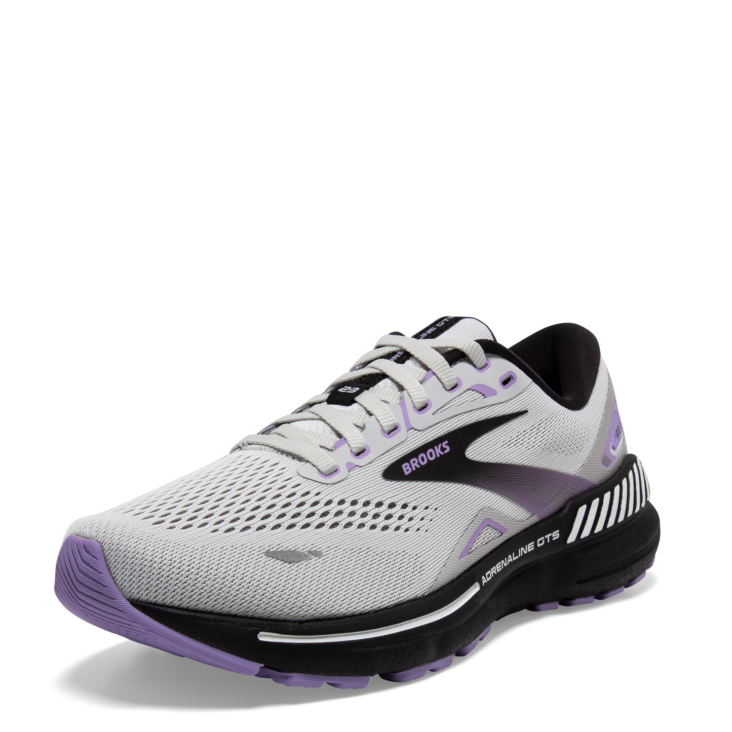 Peltz Shoes  Women's Brooks Adrenaline GTS 23 Running Shoe - Narrow Width Grey/Black/Purple 120381 2A 039