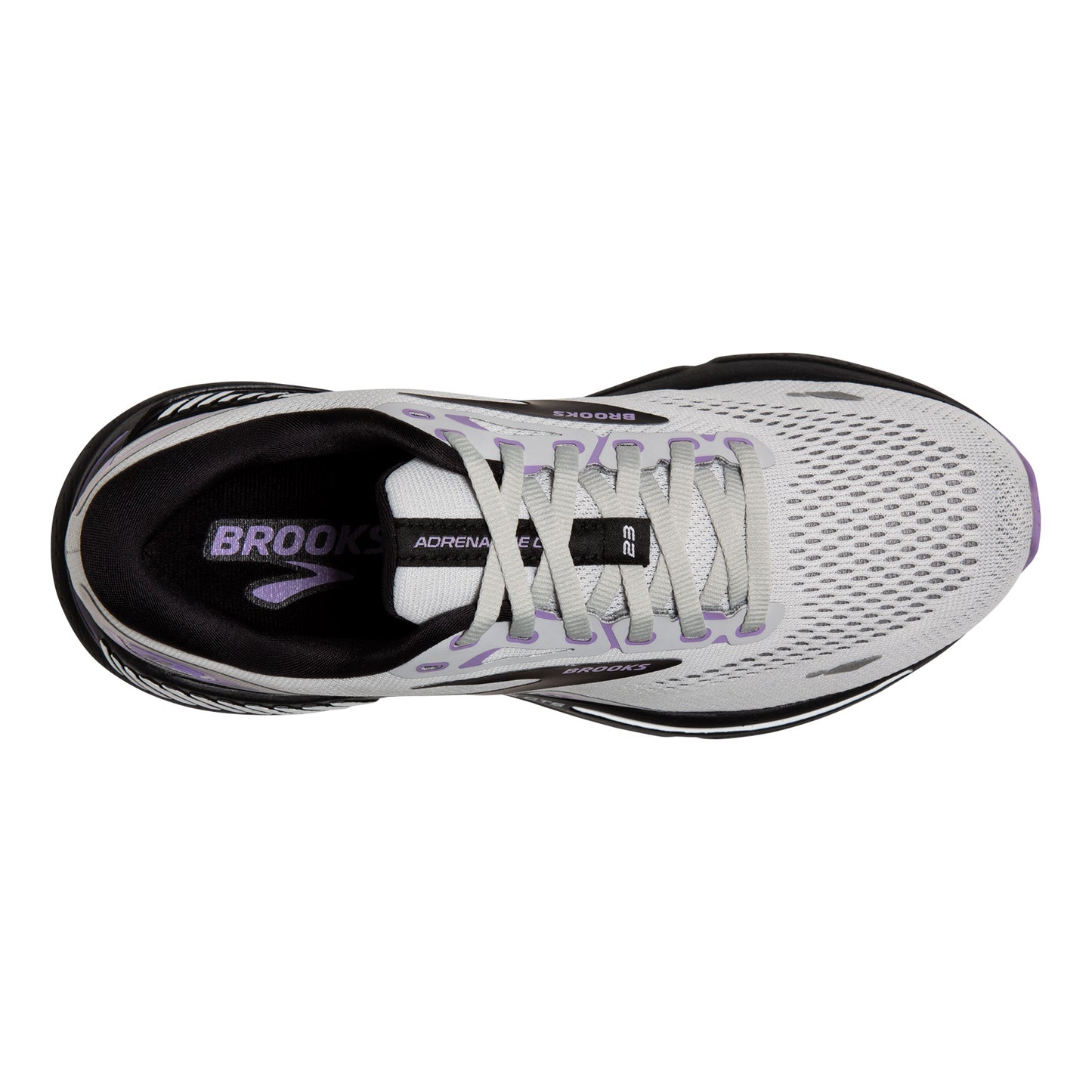Peltz Shoes  Women's Brooks Adrenaline GTS 23 Running Shoe - Narrow Width Grey/Black/Purple 120381 2A 039