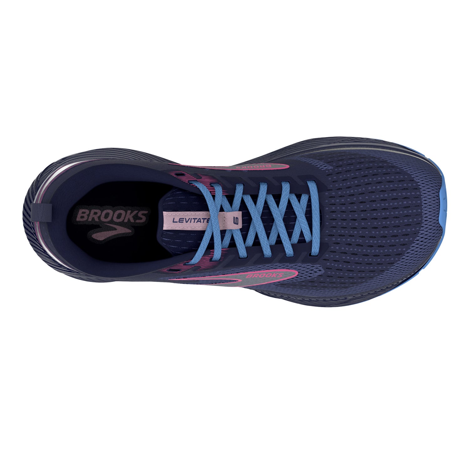 Peltz Shoes  Women's Brooks Levitate 6 Running Shoe Navy/Pink 120383 1B 463