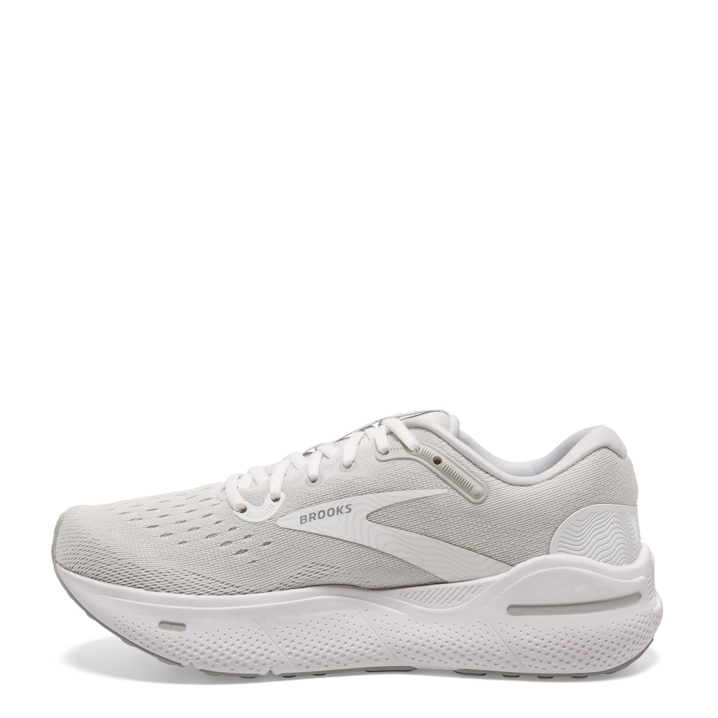 Peltz Shoes  Women's Brooks Ghost Max Running Shoe - Wide Width White/Oyster/Metallic Silver 120395 1D 124