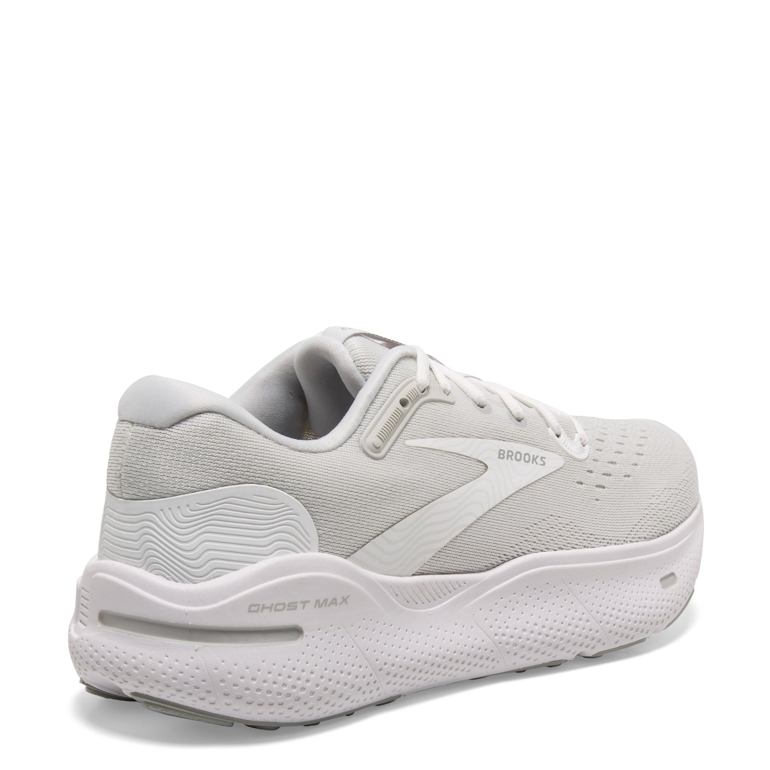 Peltz Shoes  Women's Brooks Ghost Max Running Shoe - Wide Width White/Oyster/Metallic Silver 120395 1D 124