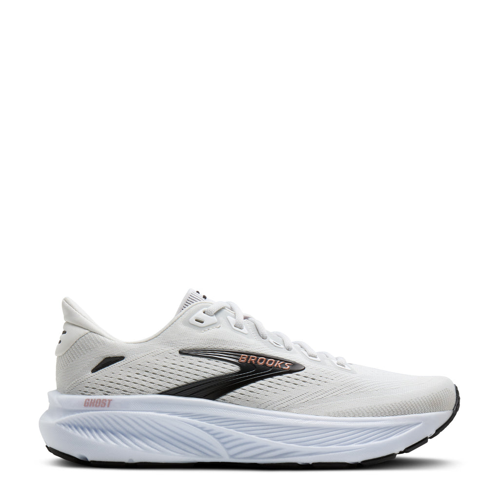 Women's Brooks Ghost 18 Running Shoe - Extra Wide Width WHITE / BLACK / ROSE GOLD 120482 2E 105