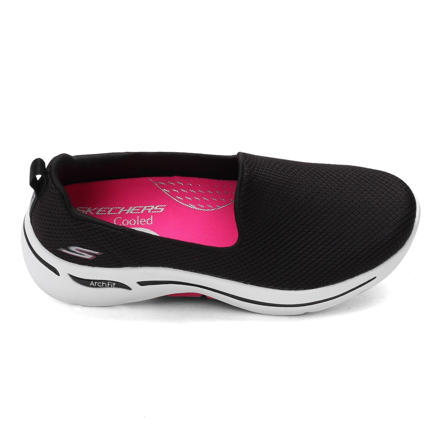 Peltz Shoes  Women's Skechers GOwalk Arch Fit - Grateful Slip-On BLACK / HOT PINK 124401-BKHP