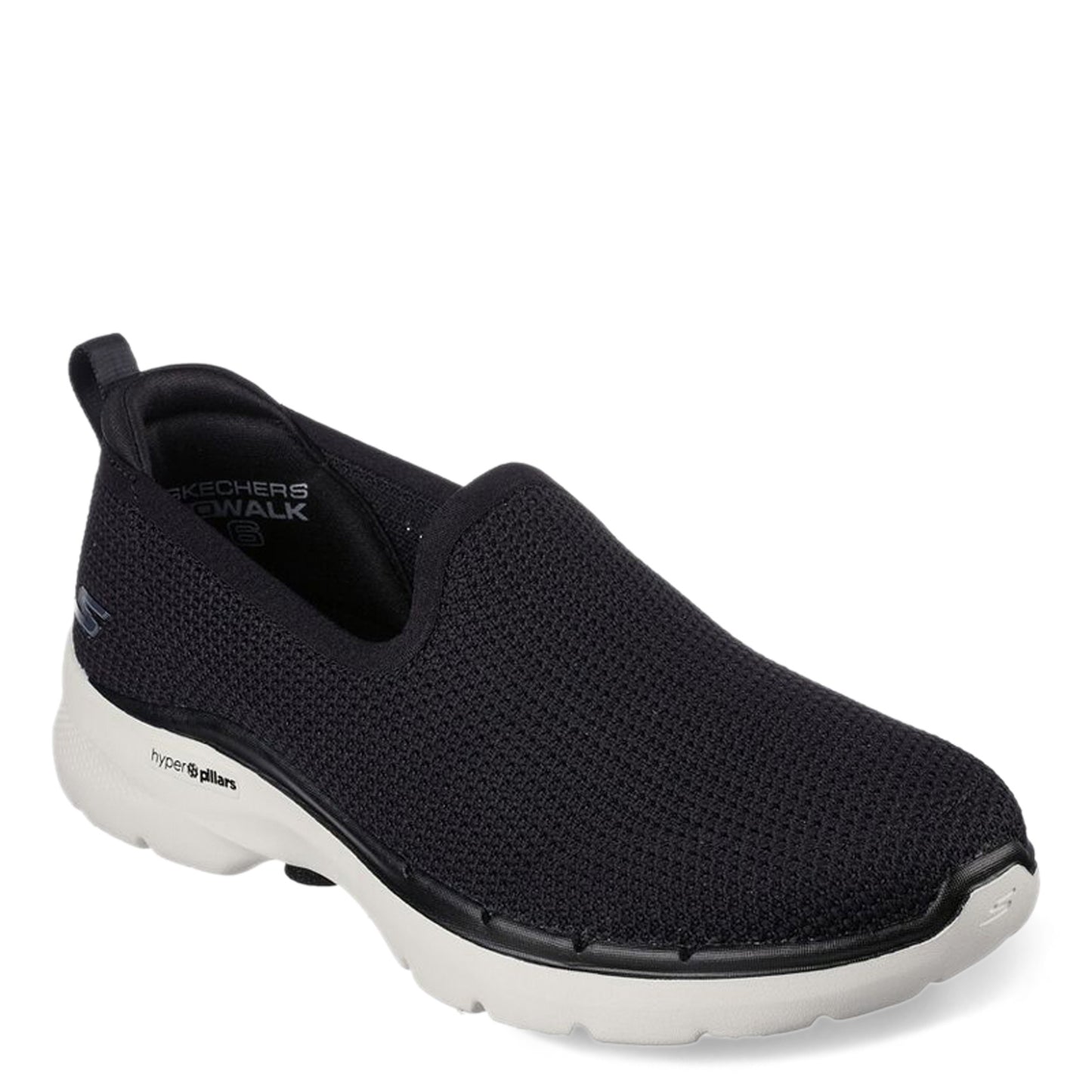Peltz Shoes  Women's Skechers GOwalk 6 - Clear Virtue Slip-On BLACK WHITE 124505-BKW