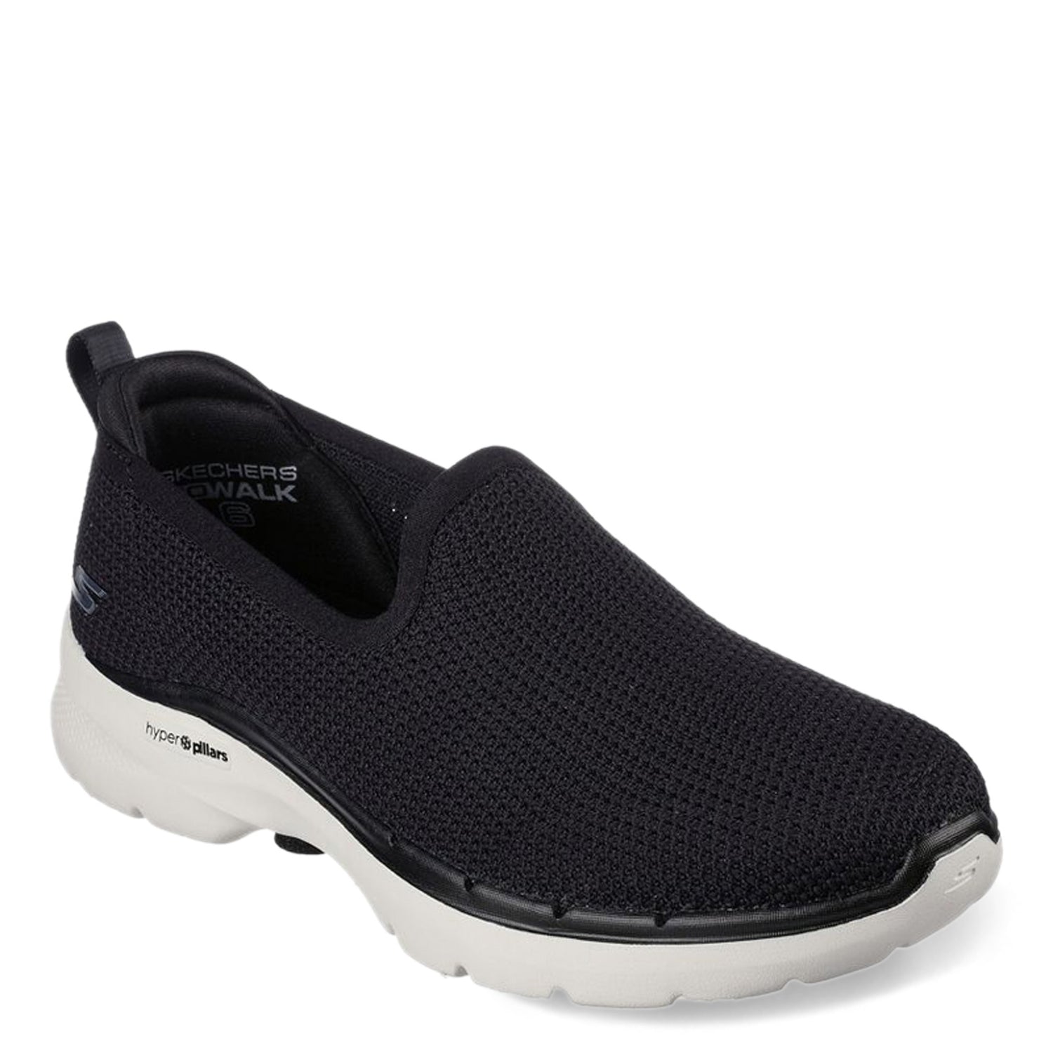 Peltz Shoes  Women's Skechers GOwalk 6 - Clear Virtue Slip-On BLACK WHITE 124505-BKW