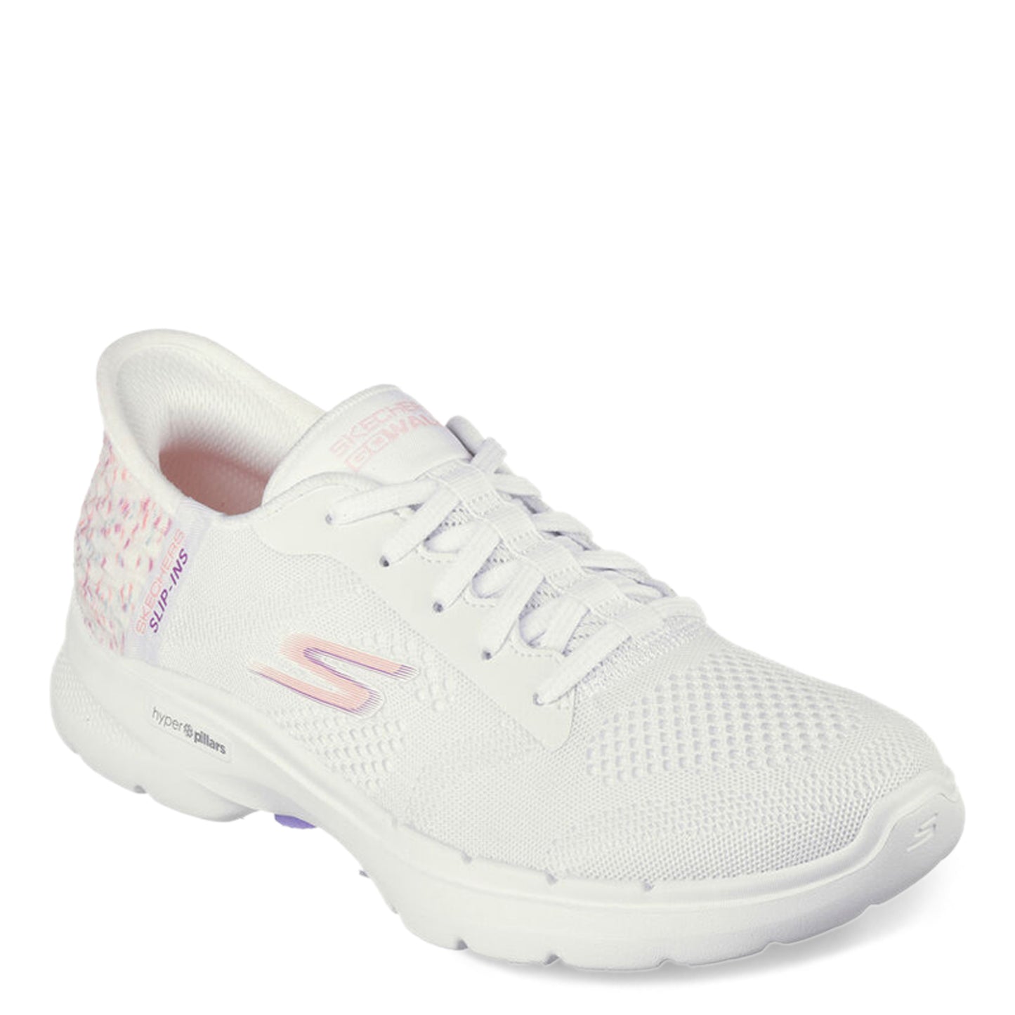 Peltz Shoes  Women's Skechers Slip-ins: GO WALK 6 - Vivid Idea Walking Shoe WHITE PINK CORAL 124627-WMLT