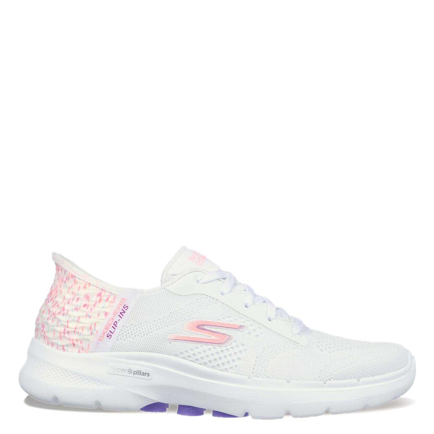 Peltz Shoes  Women's Skechers Slip-ins: GO WALK 6 - Vivid Idea Walking Shoe WHITE PINK CORAL 124627-WMLT